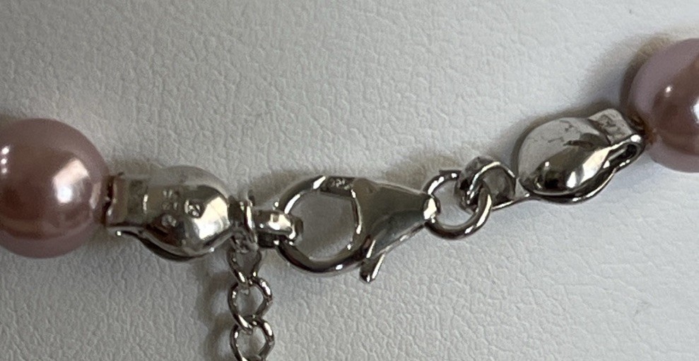Silver 925 Purple Pink & White Pearl Illusion Necklace 15.5” + 2” Ext