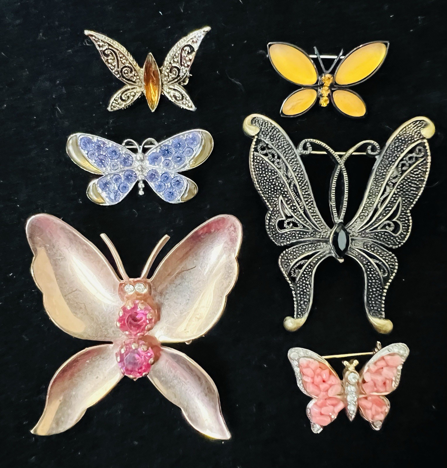 Lot 65 Vtg BUTTERFLY BROOCH Rhinestone Enamel 925 800 Silver GF Monet Trifari