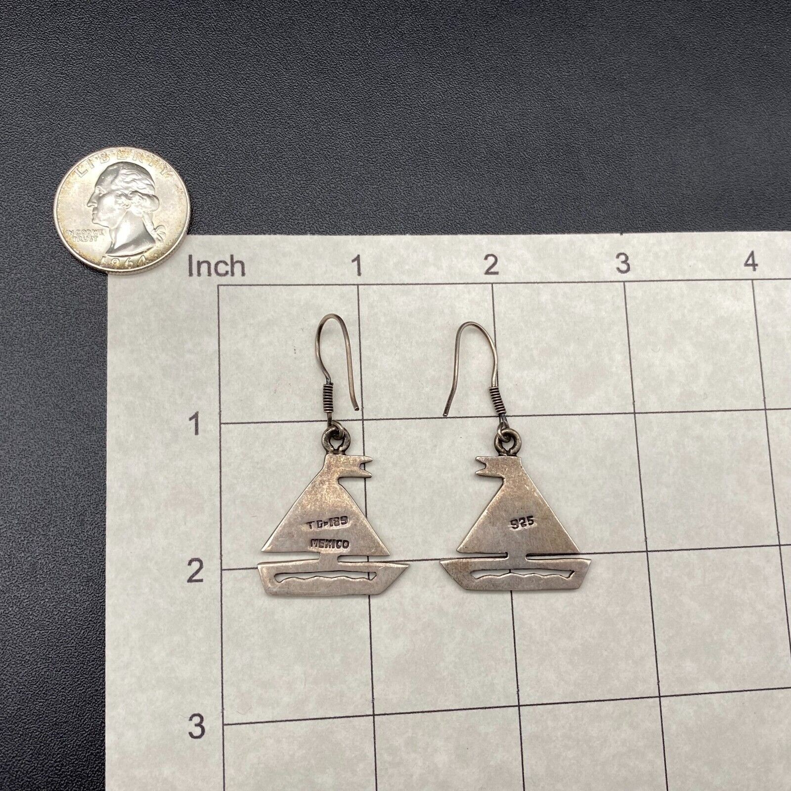 Vintage Mexico Sailboat Sterling Silver Dangle Earrings