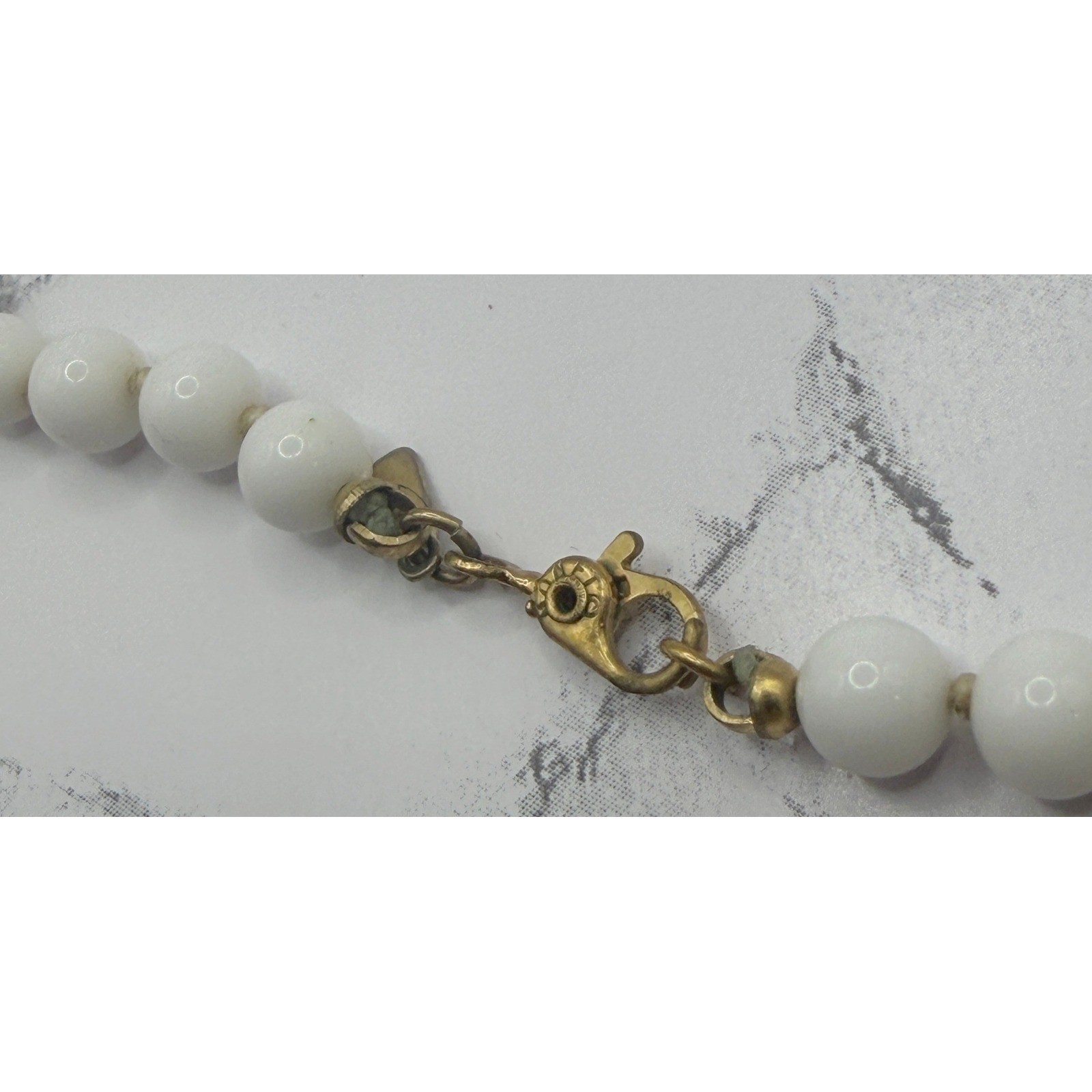 Monet White Glass Bead Necklace 18″ Hand Knotted 5.3mm Signed