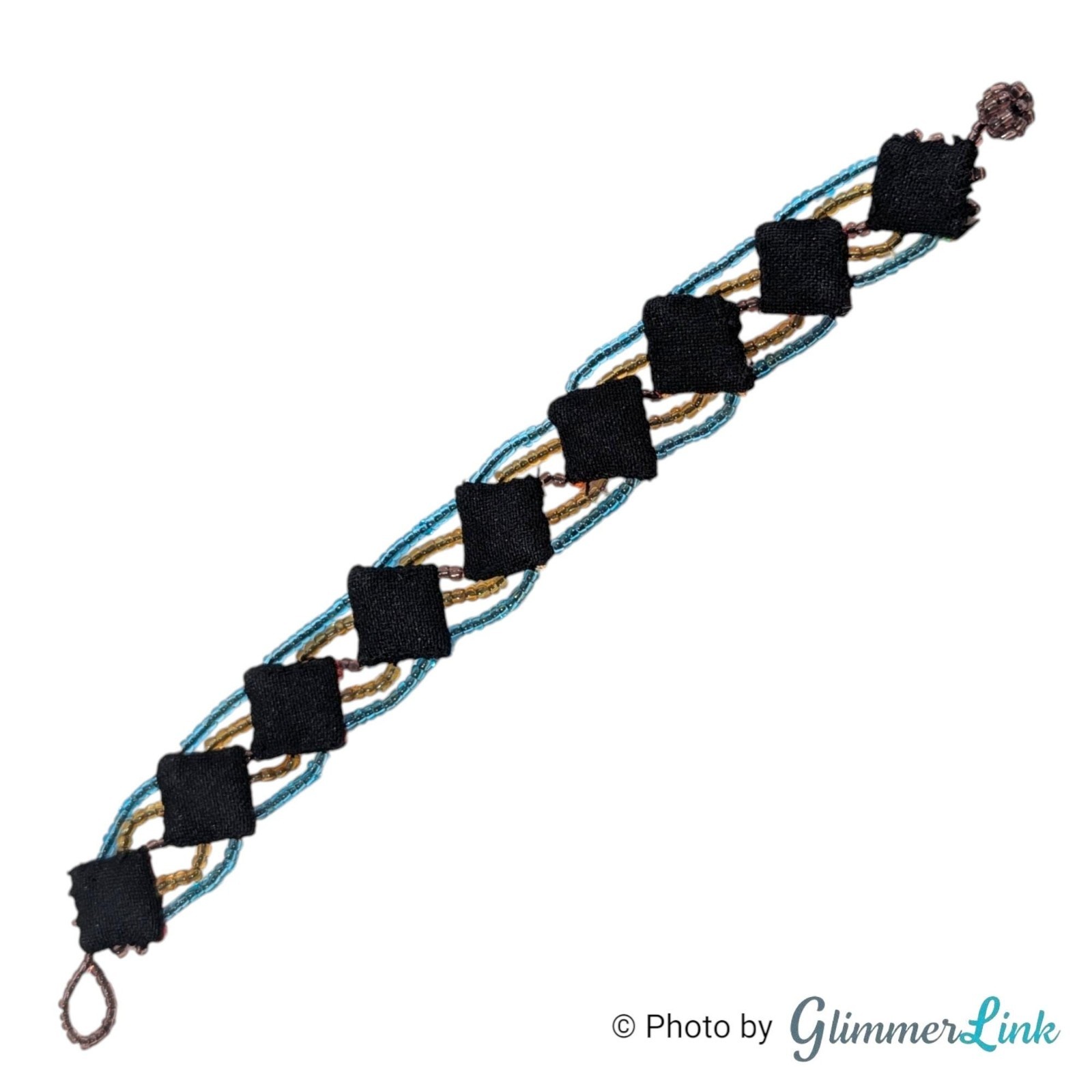 Vintage Beaded Bracelet Embroidered Textile Panels Boho Multicolor