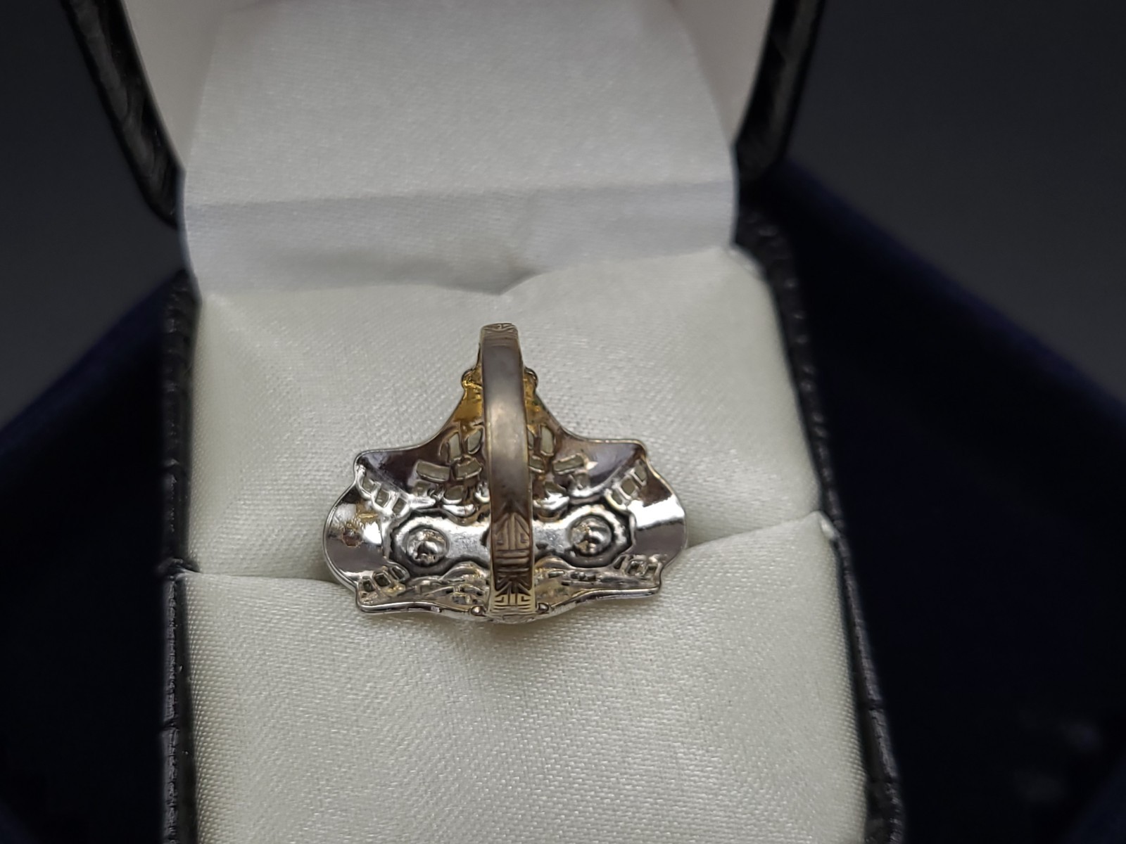 Vintage 14KT GE Art Deco Filigree Glass Stone Ring Size 6.5