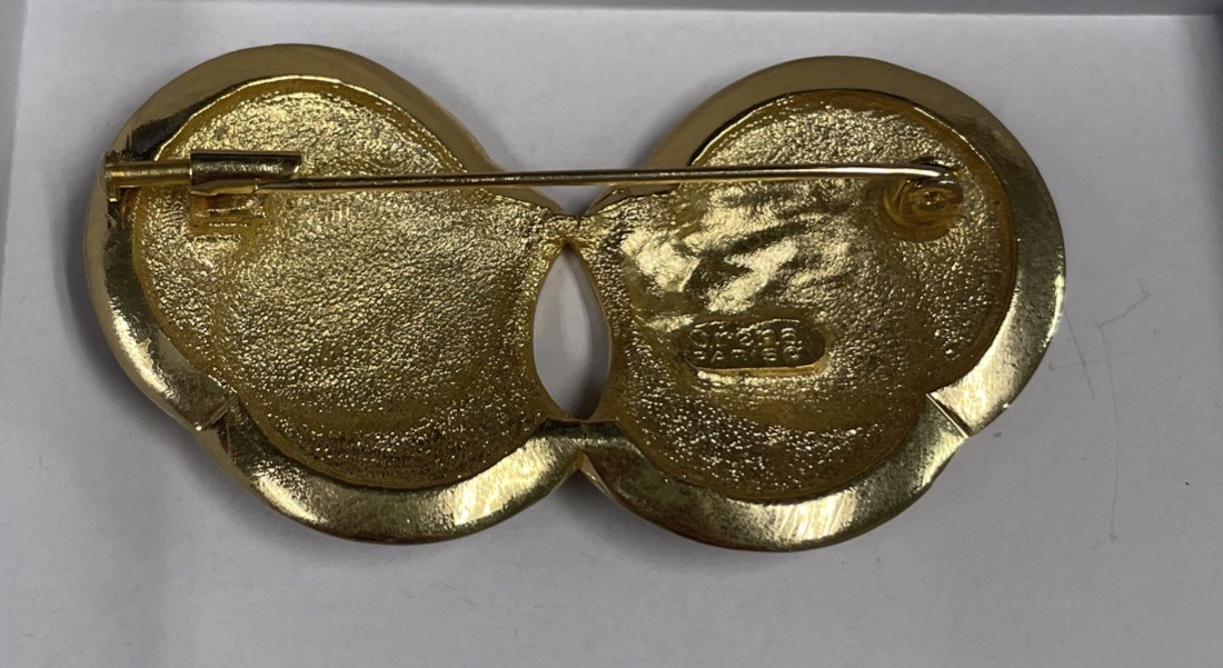 Vintage Orena Paris Matte Yellow Gold Brooch Black Modernist