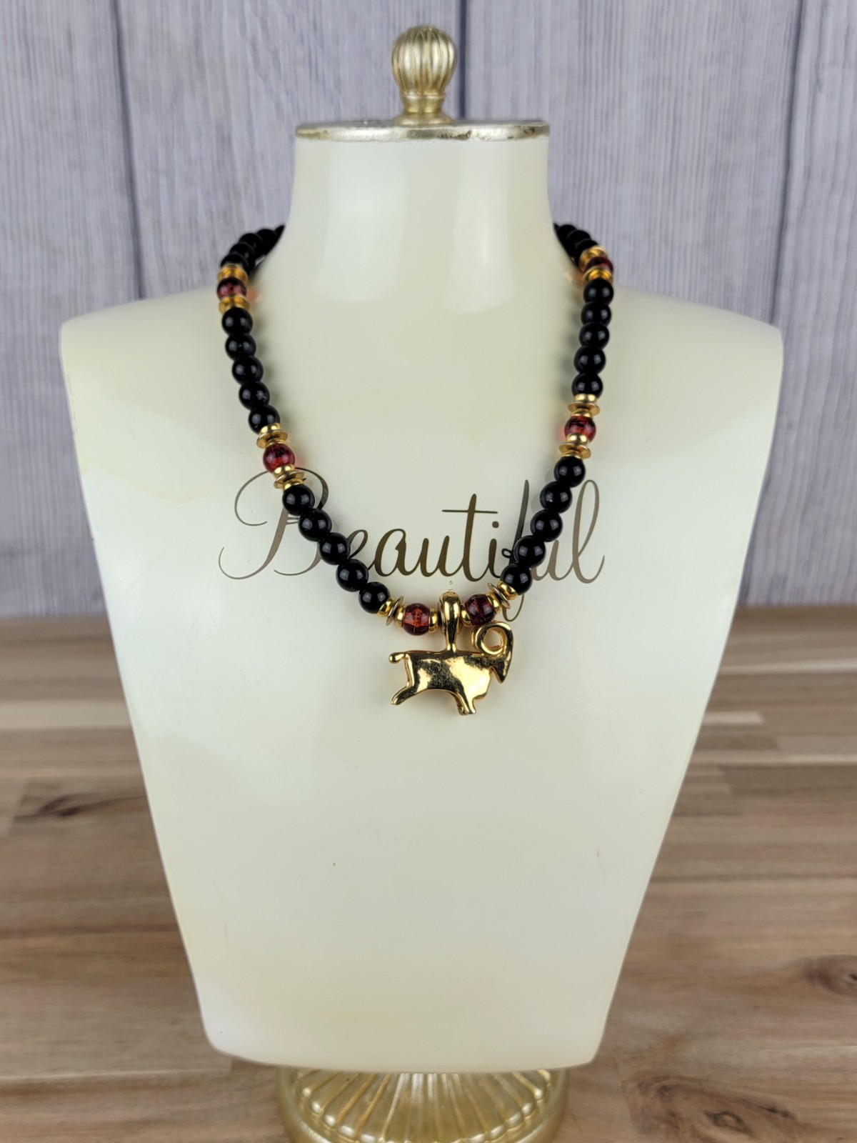 Vintage Gay Boyer Signed 15″ Beaded Necklace Ram Pendant Rare