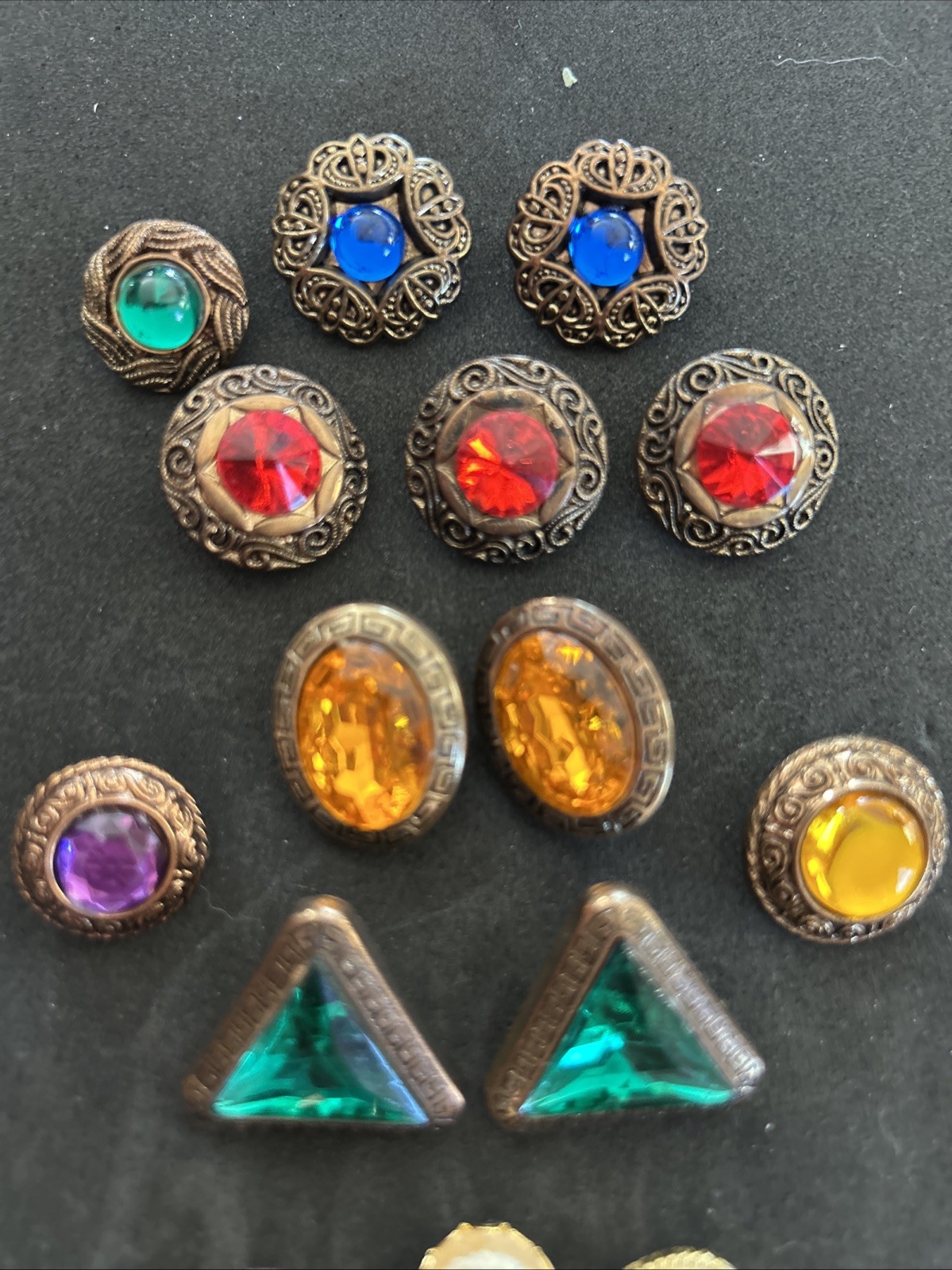 Vintage Costume Jewelry Button Lot Of 20 Yellow Red Blue Purple Green Gray White