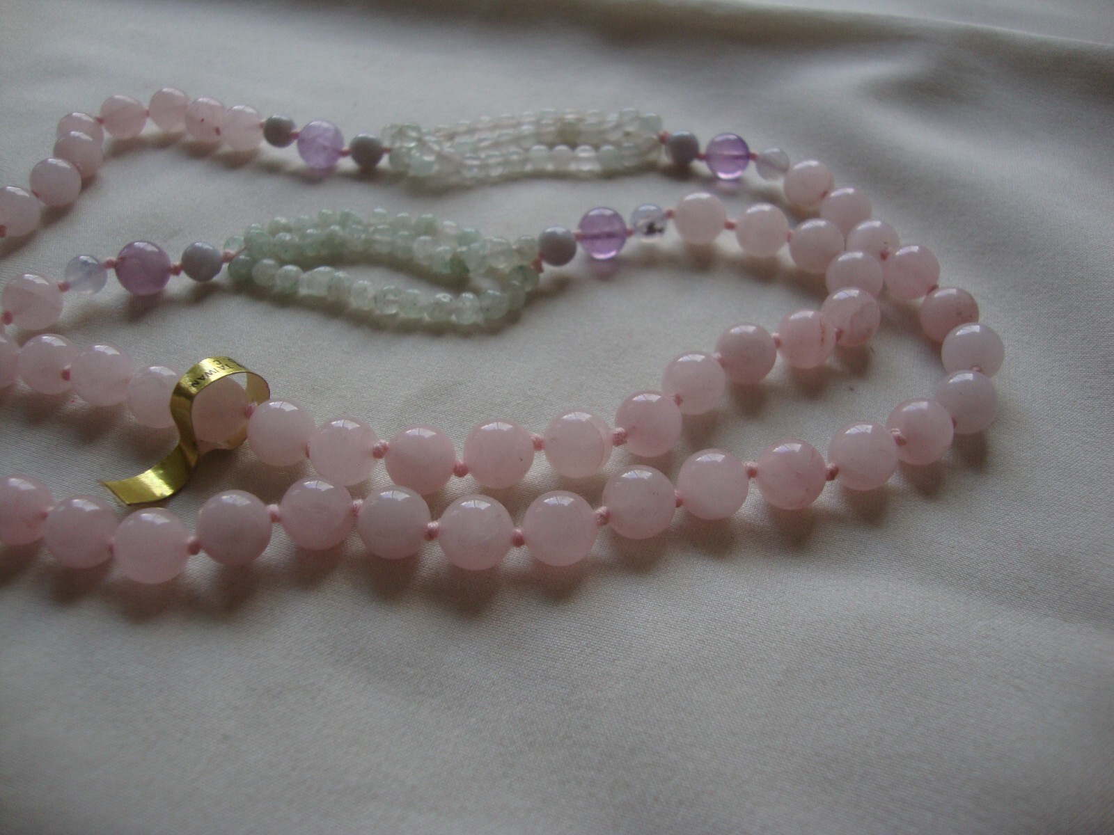 VINTAGE MEDLEY BLUE LACE AGATE AVENTURINE AMETHYST & ROSE QUARTZ BEAD NECKLACE