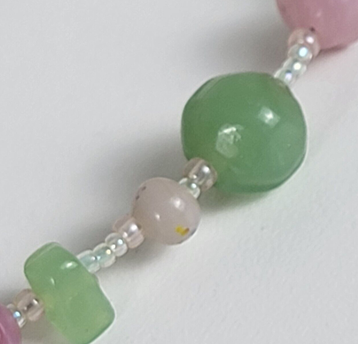 Vintage Pastel Pink And Green Glass Wire Beaded Necklace And Earrings Set 17″