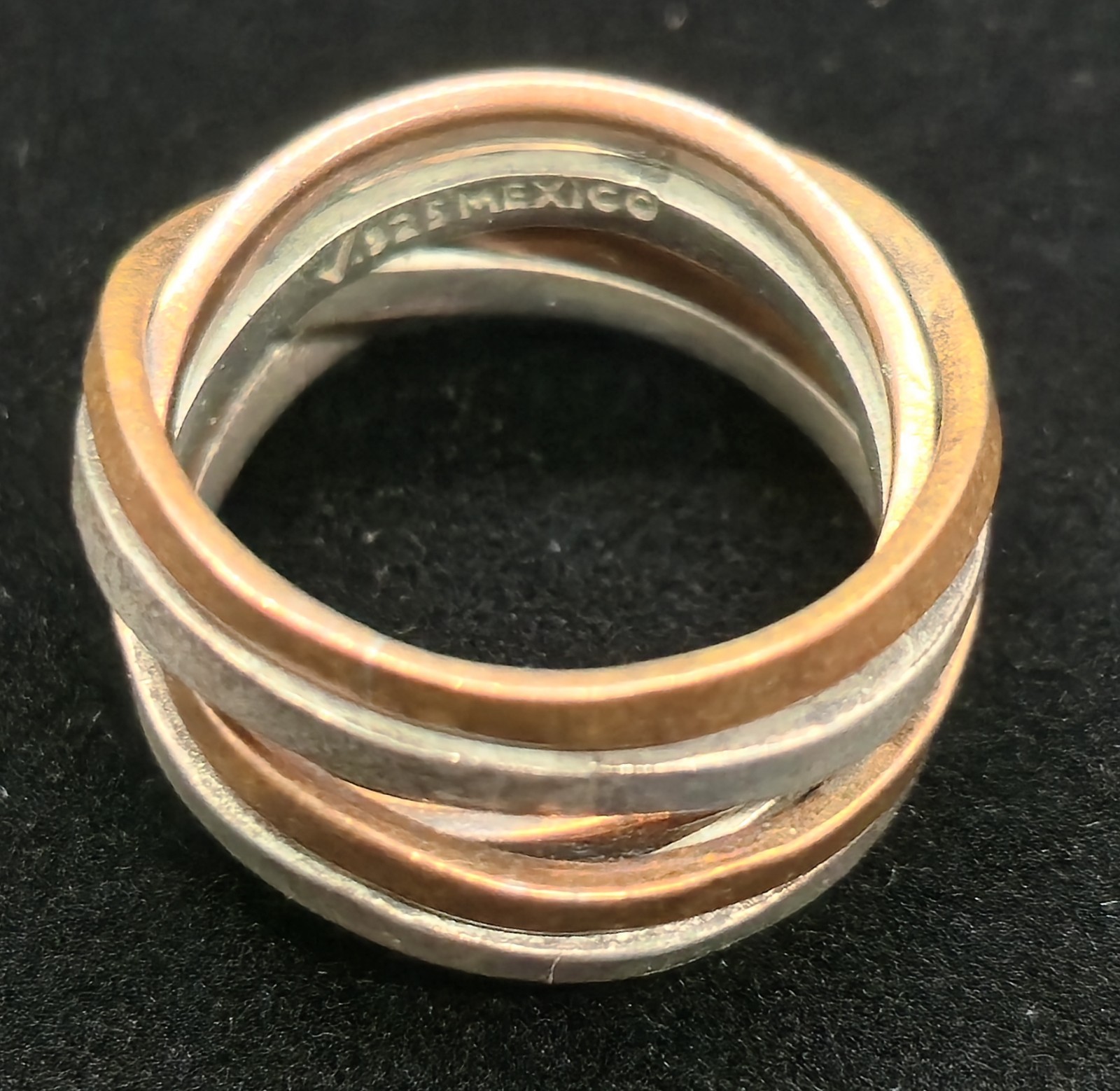 Vtg Signed Mexico Checkmark Artisan Sterling Silver Copper Mixed Metal Ring