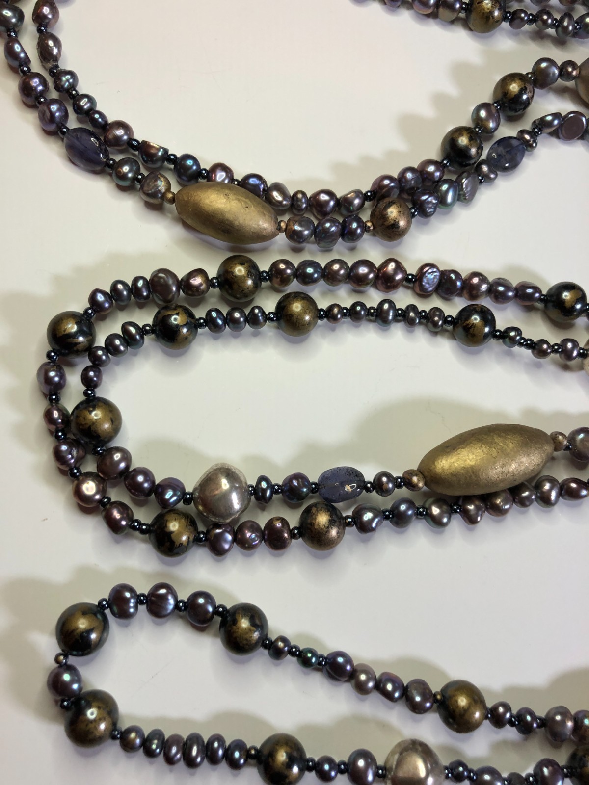 Genuine Pearl Endless Strand Necklace Peacock Metallic Natural Gemstones 94 8484