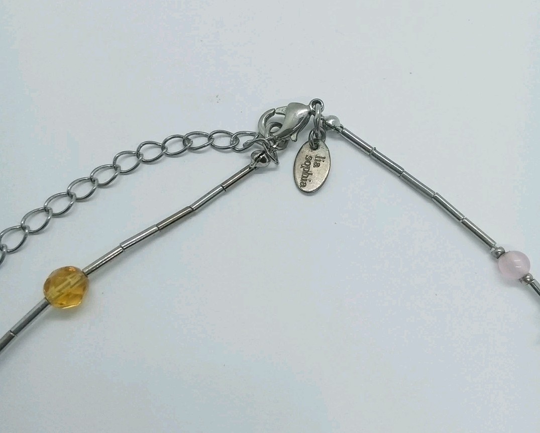 Lia Sophia Liquid Silver Tone Tube & Multicolor Glass Beaded Necklace 19″ #336