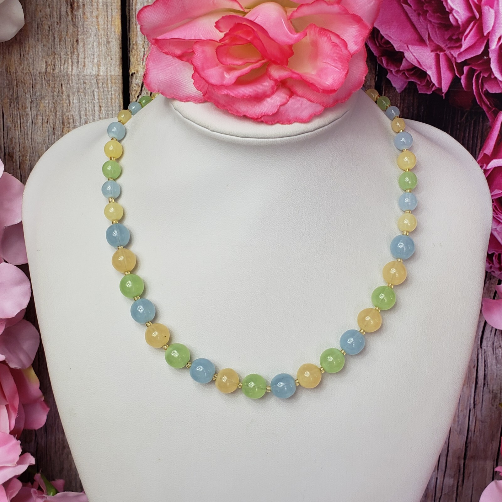 BOHEMIAN Pastel Glass Bead Choker Necklace Boho Multi Color Bead Collar