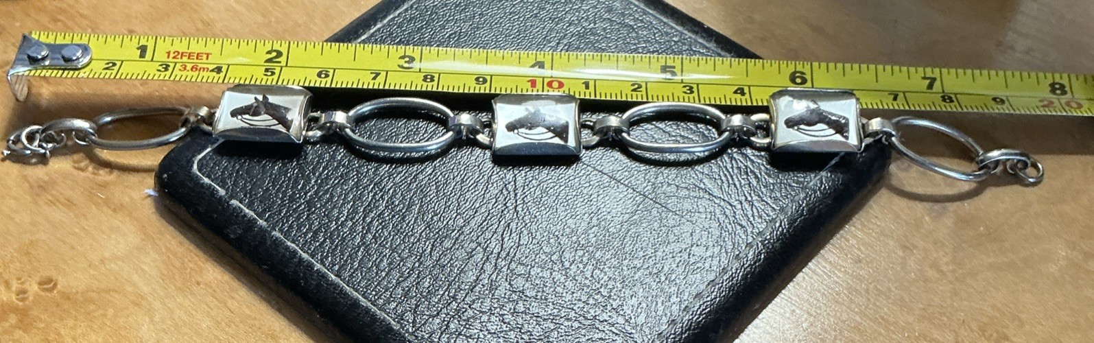Vintage Silver Reverse Painted Intaglio Glass Horse Head Equestrian Bracelet