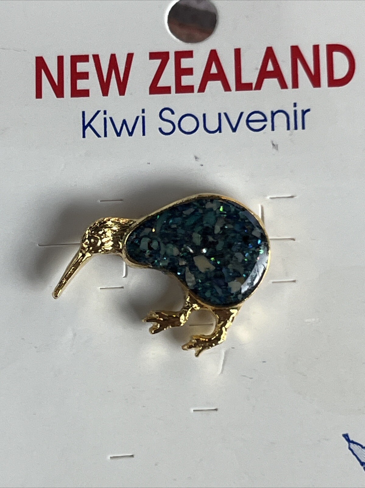 Vintage New Zealand Paua Abalone Shell Tiny Petite Kiwi Bird Brooch Or Pin
