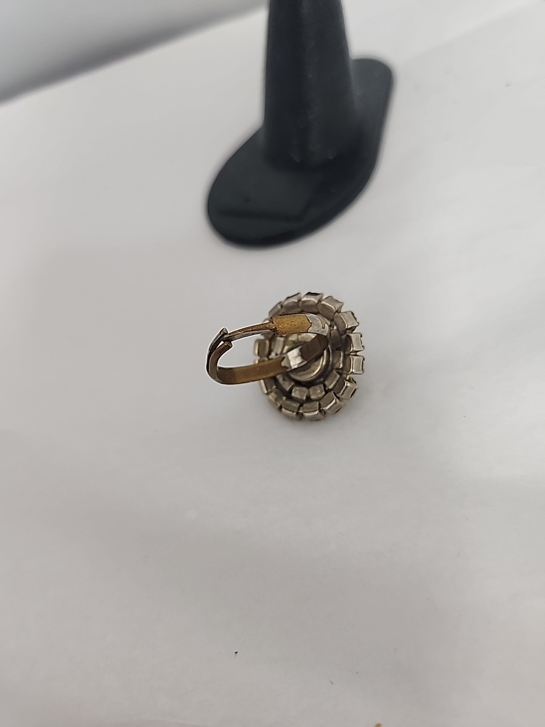Vintage Topaz Clear Aurora Borelis Rhinestone Cocktail Adjustable Ring