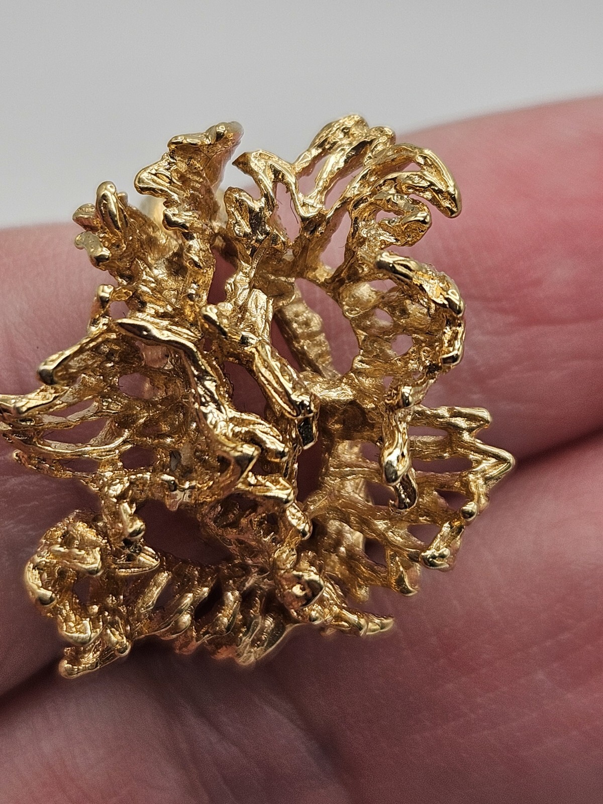 Vintage Modernist Brutalist Gold Tone Finish Over Brass Chunky Ring Size 6