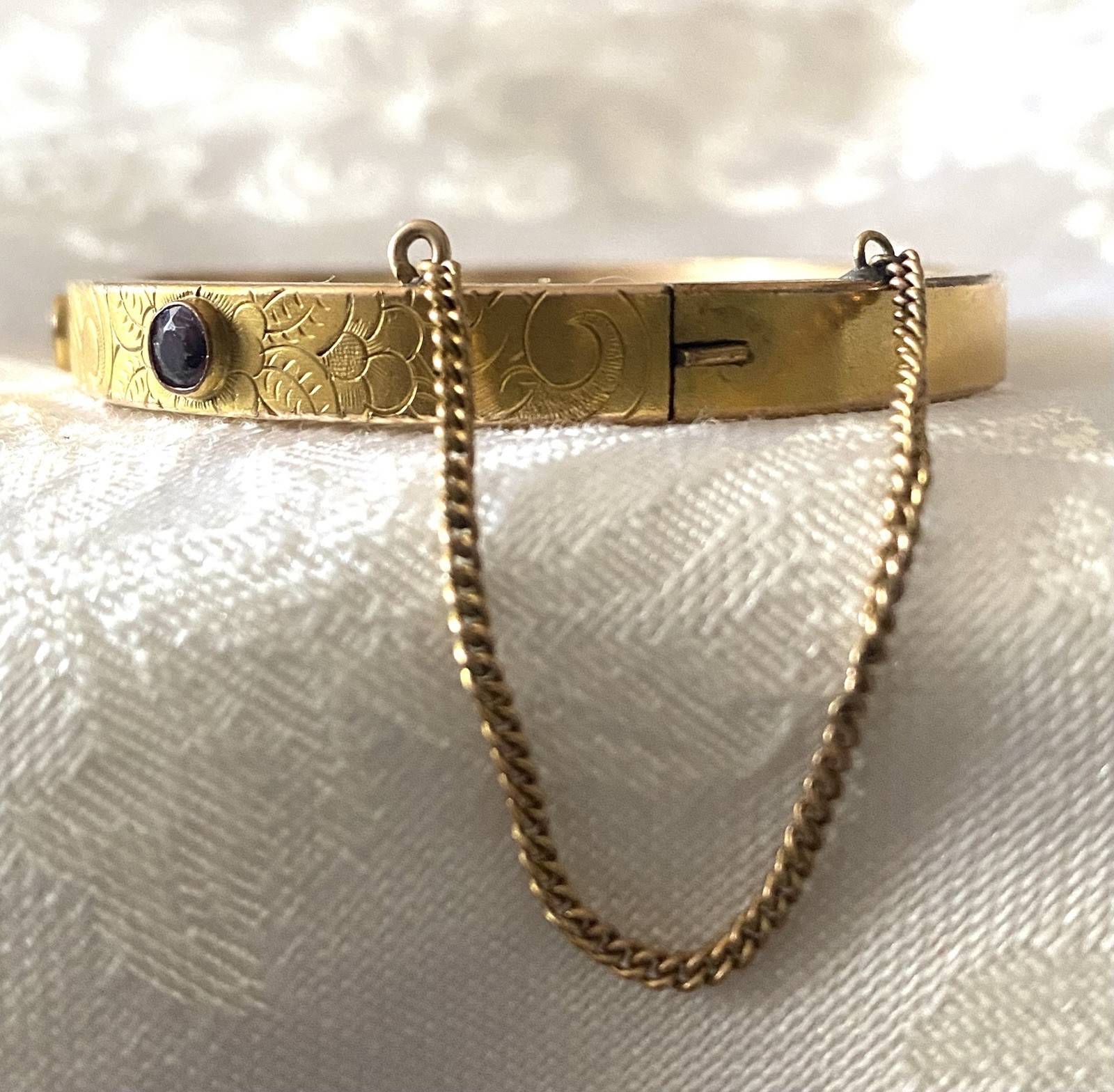 Antique Victorian 10k And Gold Plated Amethyst Color Stones Bracelet