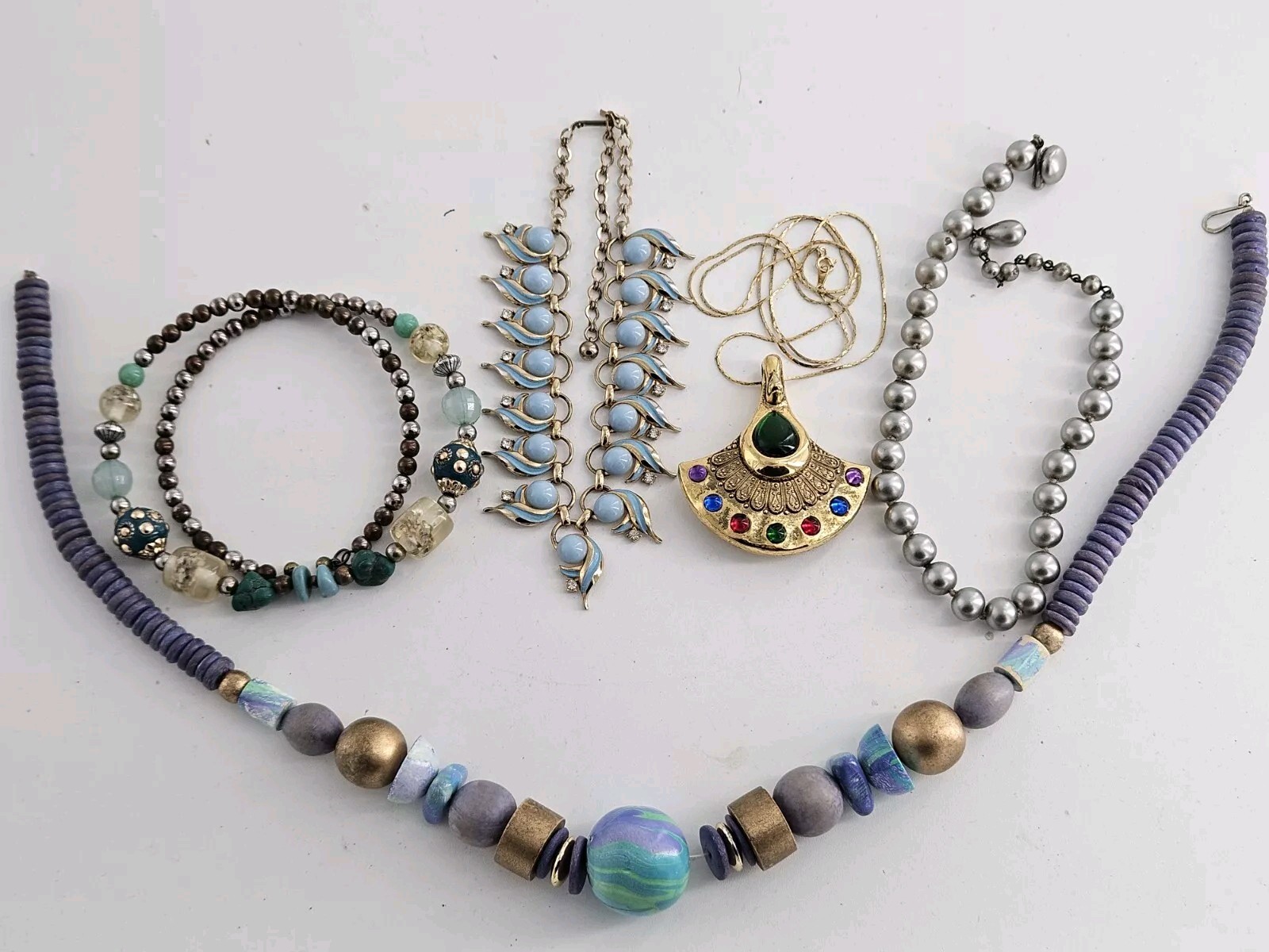 Vintage Unique Necklace Lot Multi Color Mixed Materials And Styles