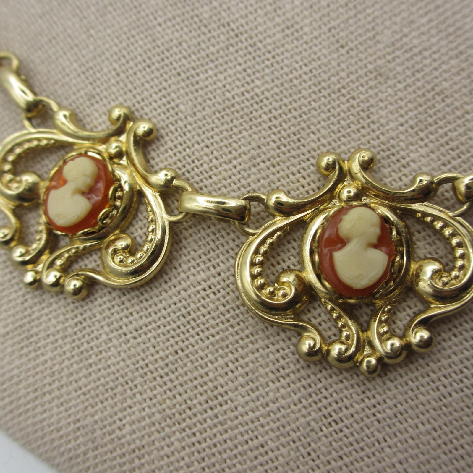 Vintage Cameo Necklace Victorian Revival Gold Tone 16 Inch