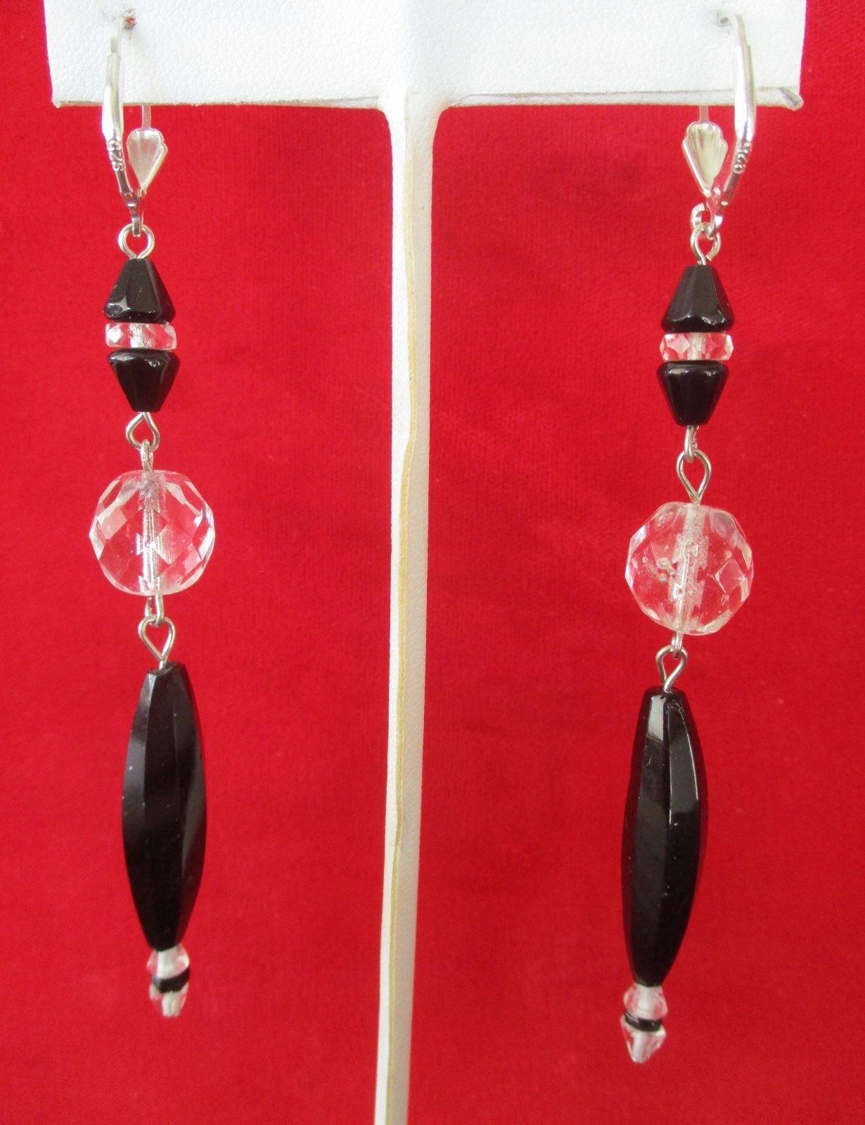 Pair of Vintage 3 1/2-Inch French Jet & Clear Czechoslovakian Crystal Earrings