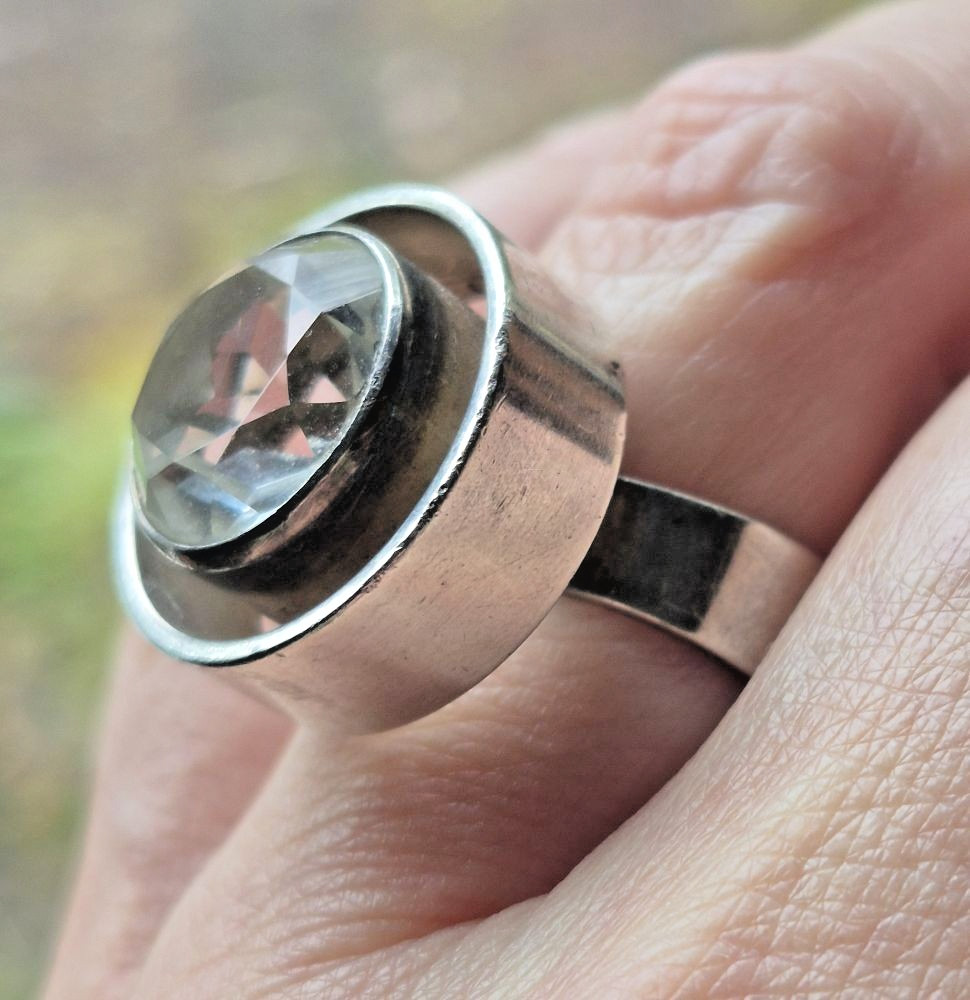 Modernist N E FROM Silver 925 Rock Crystal Ring Danish Scandinavian Designer SZ7