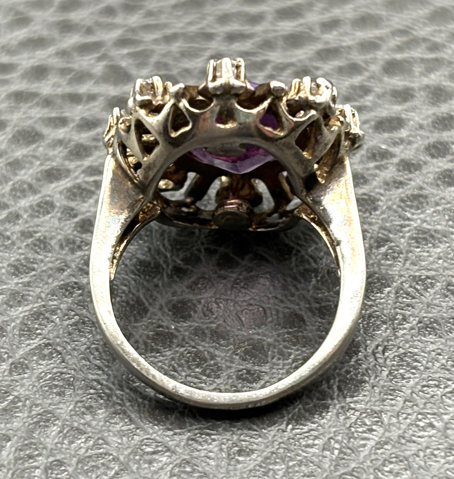 Vintage Huge Purple Sapphire Sterling Silver Blue Enamel Cocktail Ring Size 5.5