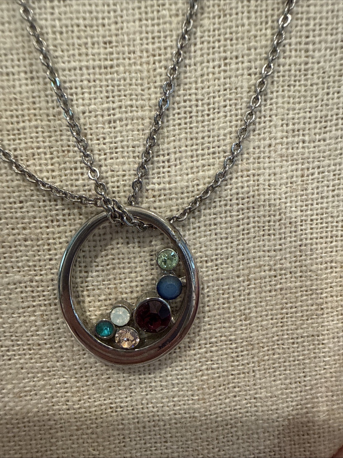 Lia Sophia Necklace Multi Color Rhinestone Oval Silver Tone Multi Strand