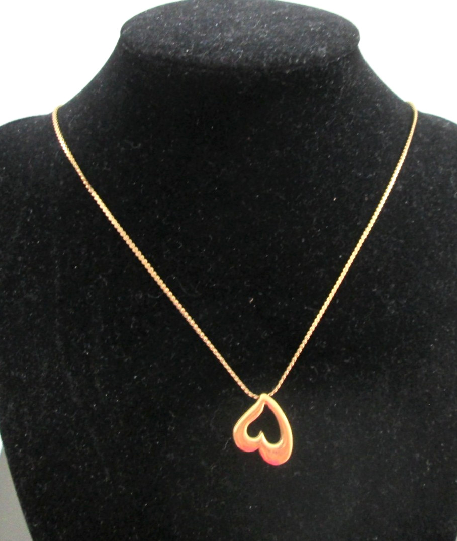 Open Puff Heart Chain Collar Necklace Vintage 18″ Love Gold Tone Retro