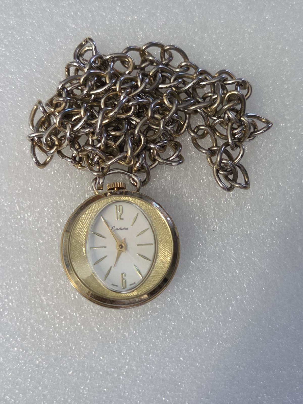 Vintage Endura Pendant Mechanical Watch. Swiss Made Gold Tone. Works Well.