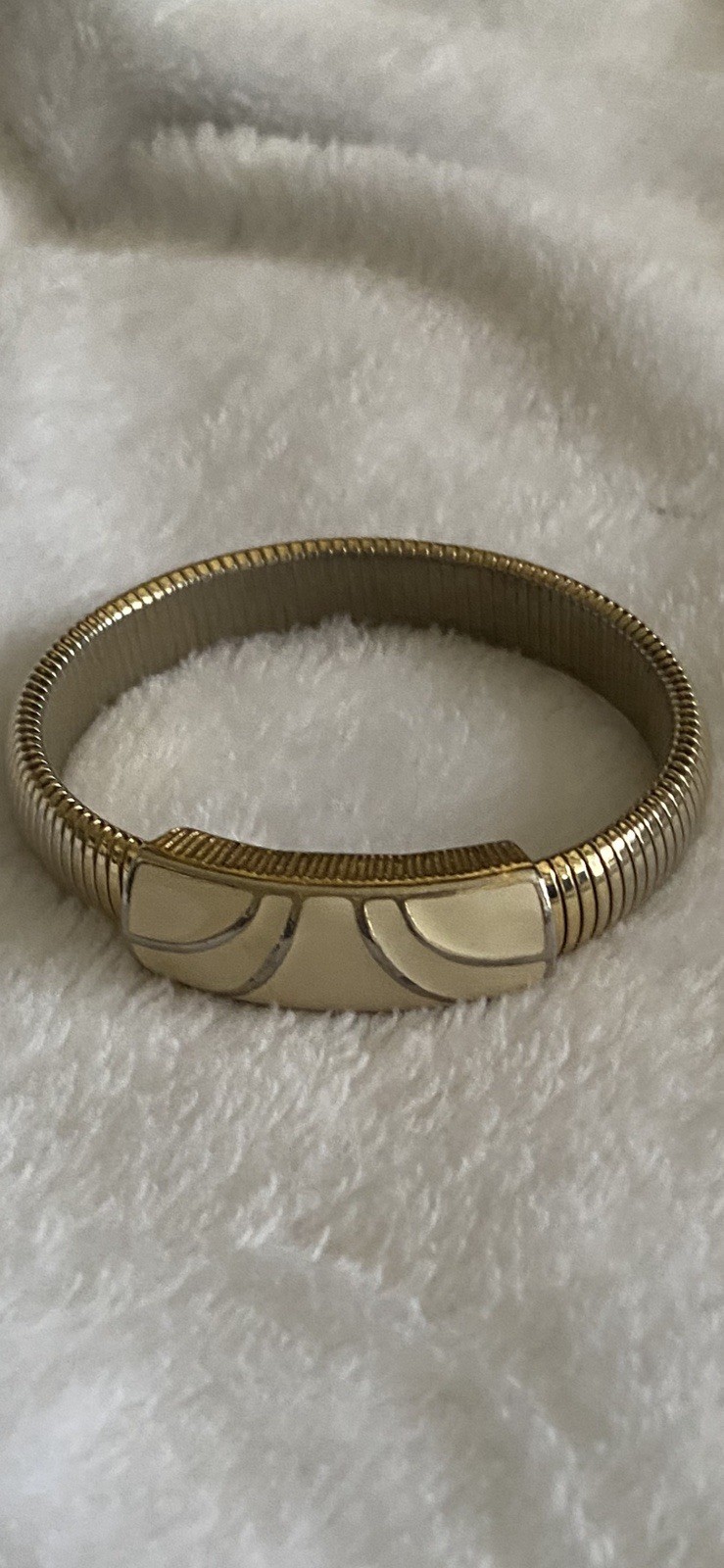 Vintage Trifari Gold-Tone White Enamel Expanding Bracelet c1960s