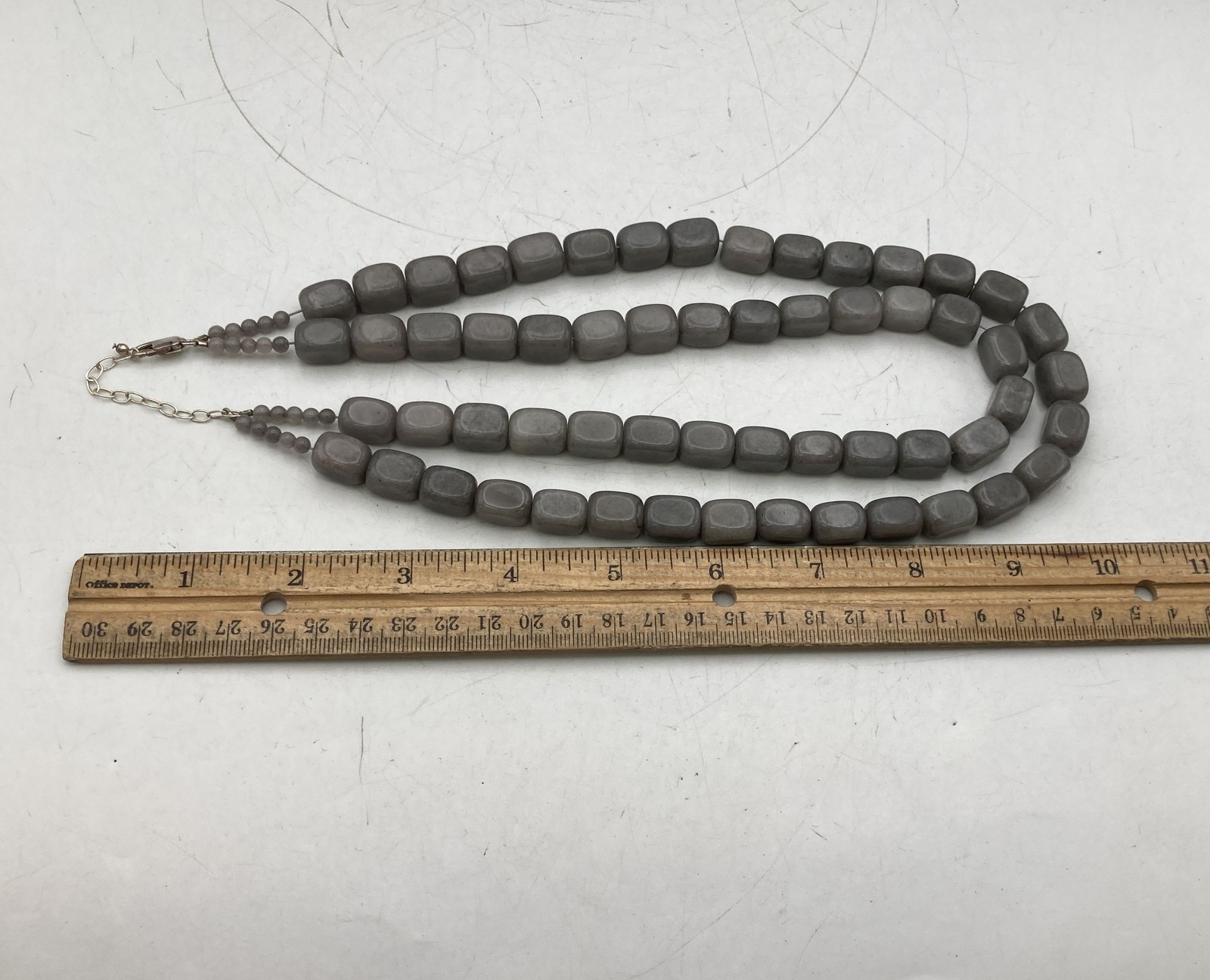 Sterling Silver 925 Grey Quartz Cushion Cut Beaded Necklace 19″ 188.1g AIL