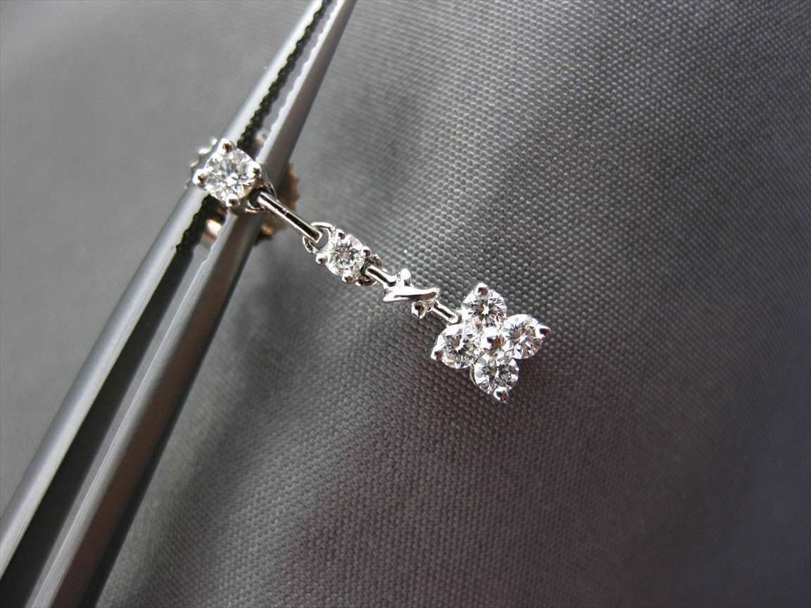 ESTATE .42CT DIAMOND 18KT WHITE GOLD SQUARE FLOWER HANGING EARRINGS F/G VVS VS