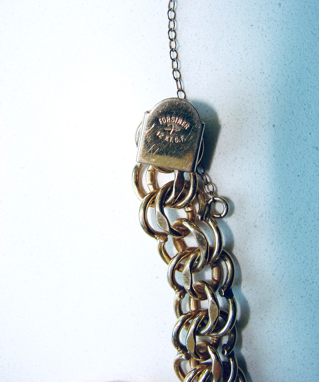 Vintage 12K Gold Filled Forstner Double Link Charm STARTER CHAIN Bracelet 7.25″