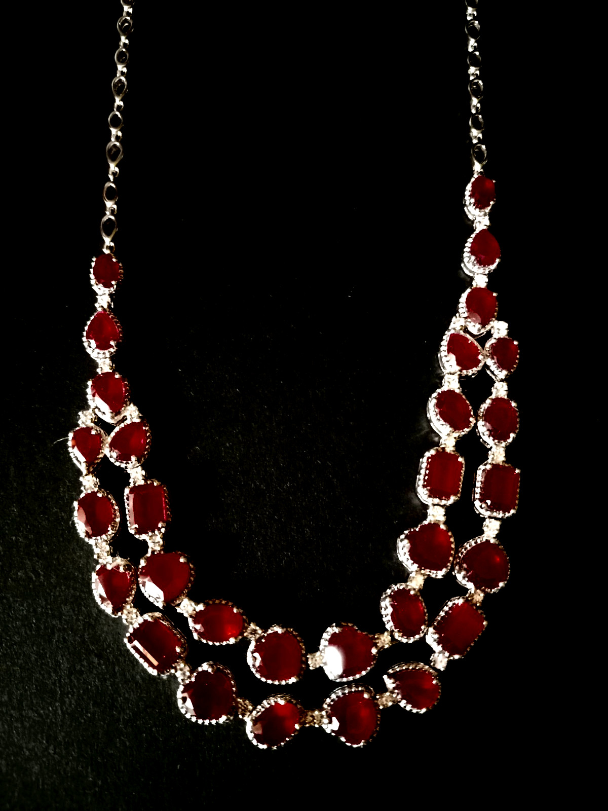 38.06 cts Niassa Ruby Cambodian Zircon Platinum / Silver Drape Necklace(18 in)
