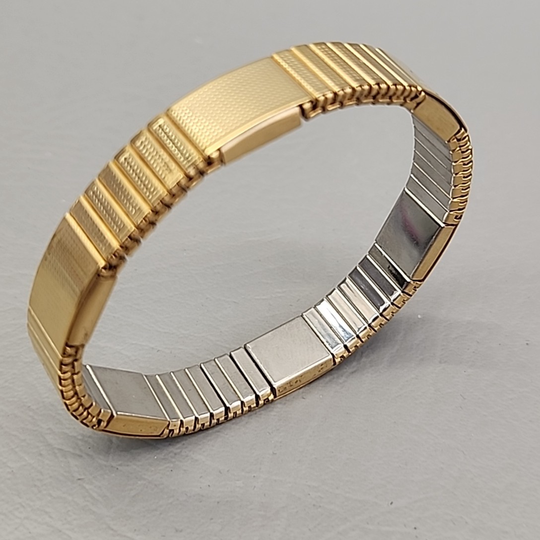 Vintage Expandable Bracelet Gold Tone Textured Ribbed 1cm Stretch 6.75″
