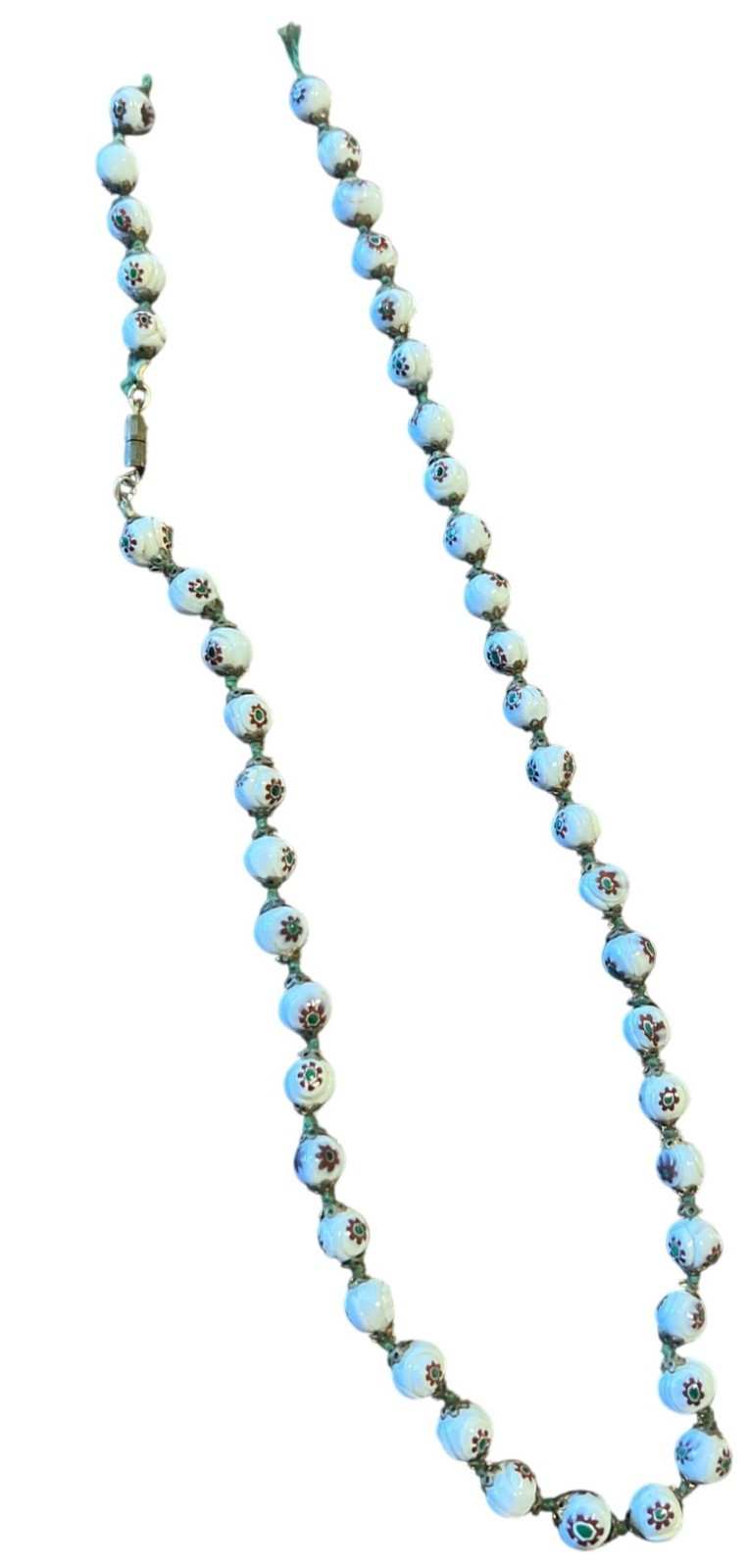 Vintage Murano Glass Beaded Necklace With Floral Design 22 Inches *Broken*