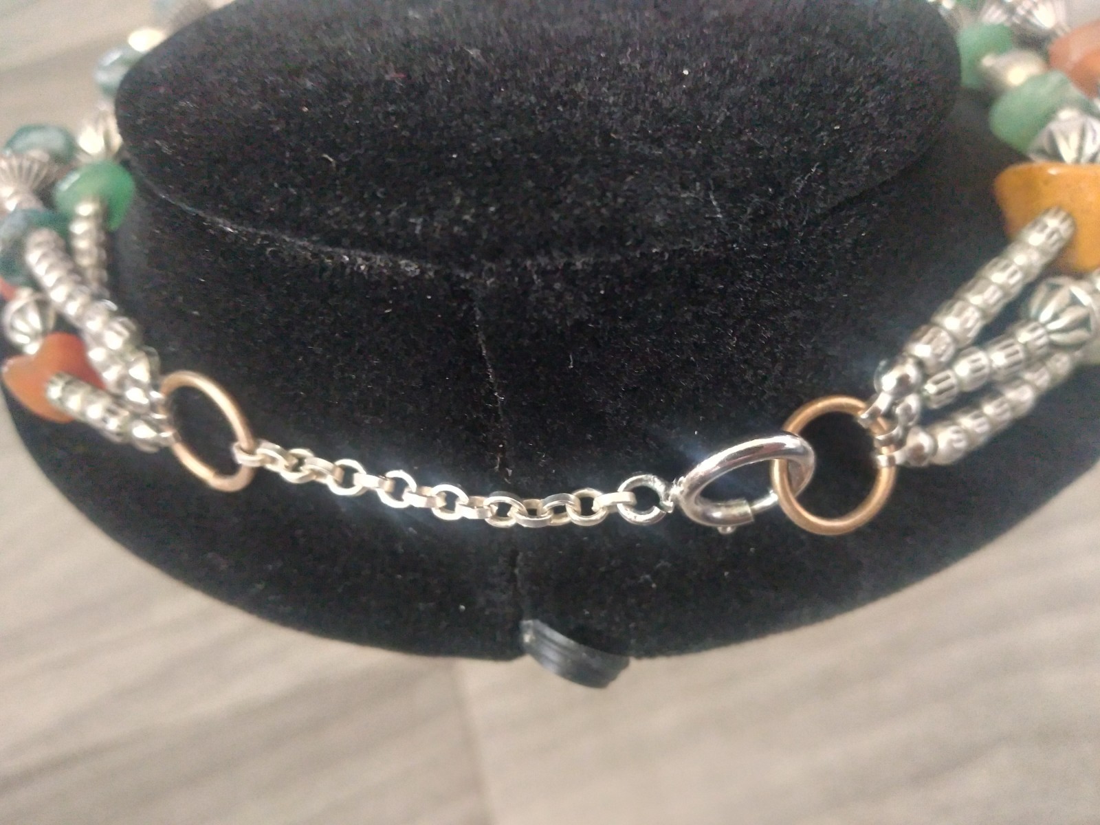 Vintage Silver Stone Necklace Beaded 3 Strand 18 inches