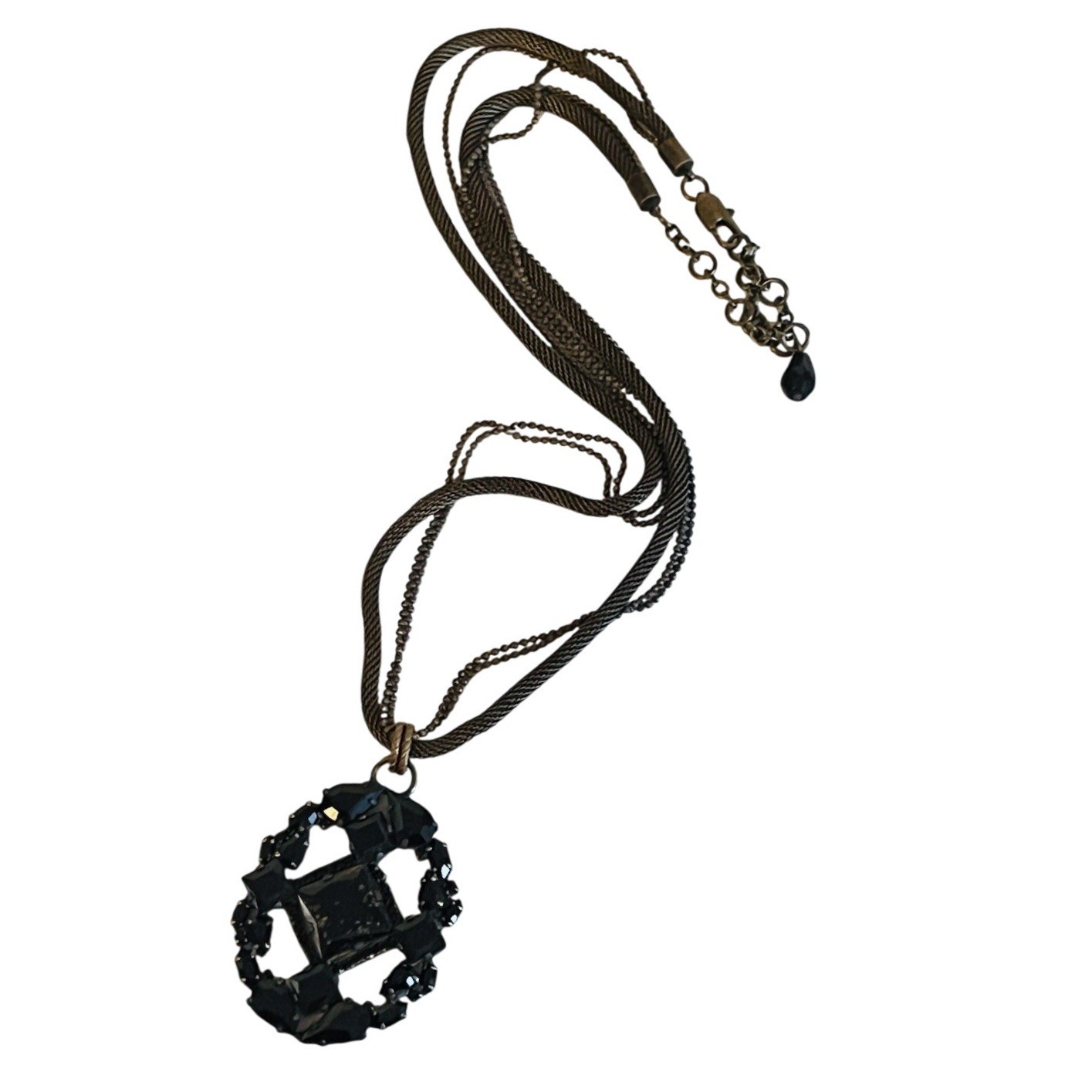 Vtg Victorian Goth Necklace Bronze Metal Crystal Rhinestone Mesh Chain 80s