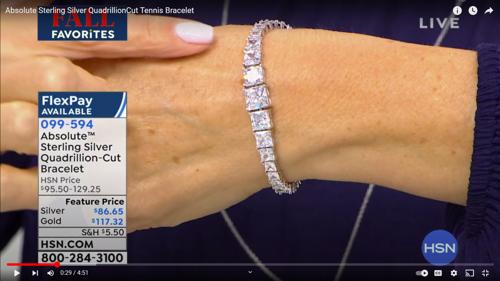 Absolute Sterling Silver Quadrillion Cut Tennis Bracelet HSN