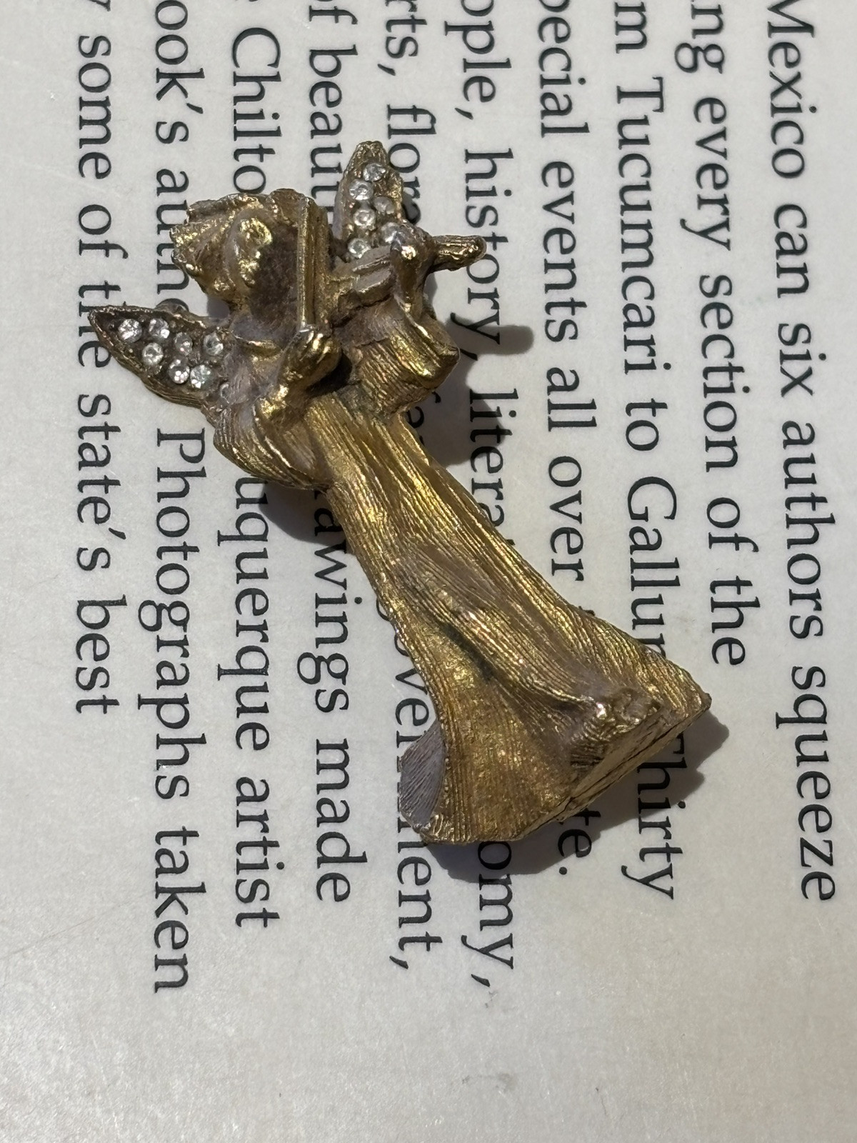 Vintage Antique Angel Pin Brooch Gold Colored Metal With Gems