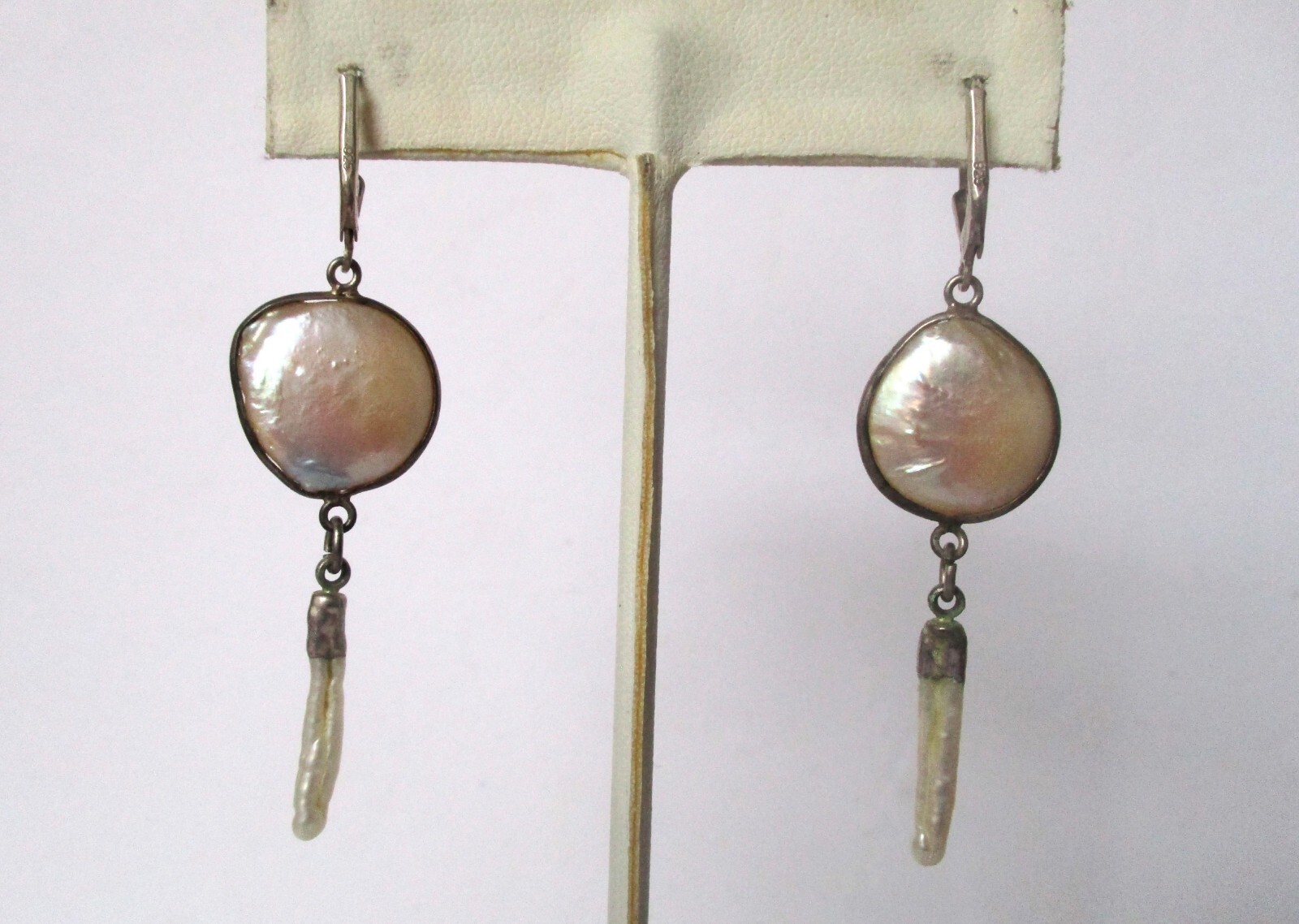 Pair of Vintage 2 1/2-Inch Coin Pearl Earrings With Drop/Boho/Shabby Chic/Hippie