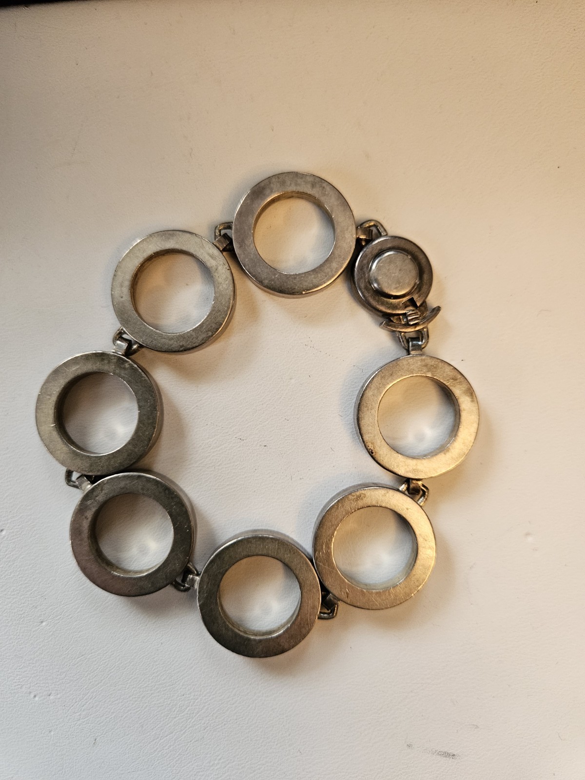 VINTAGE N.E. FROM MODERNIST STERLING SILVER CIRCLE LINK BRACELET 7″ DENMARK