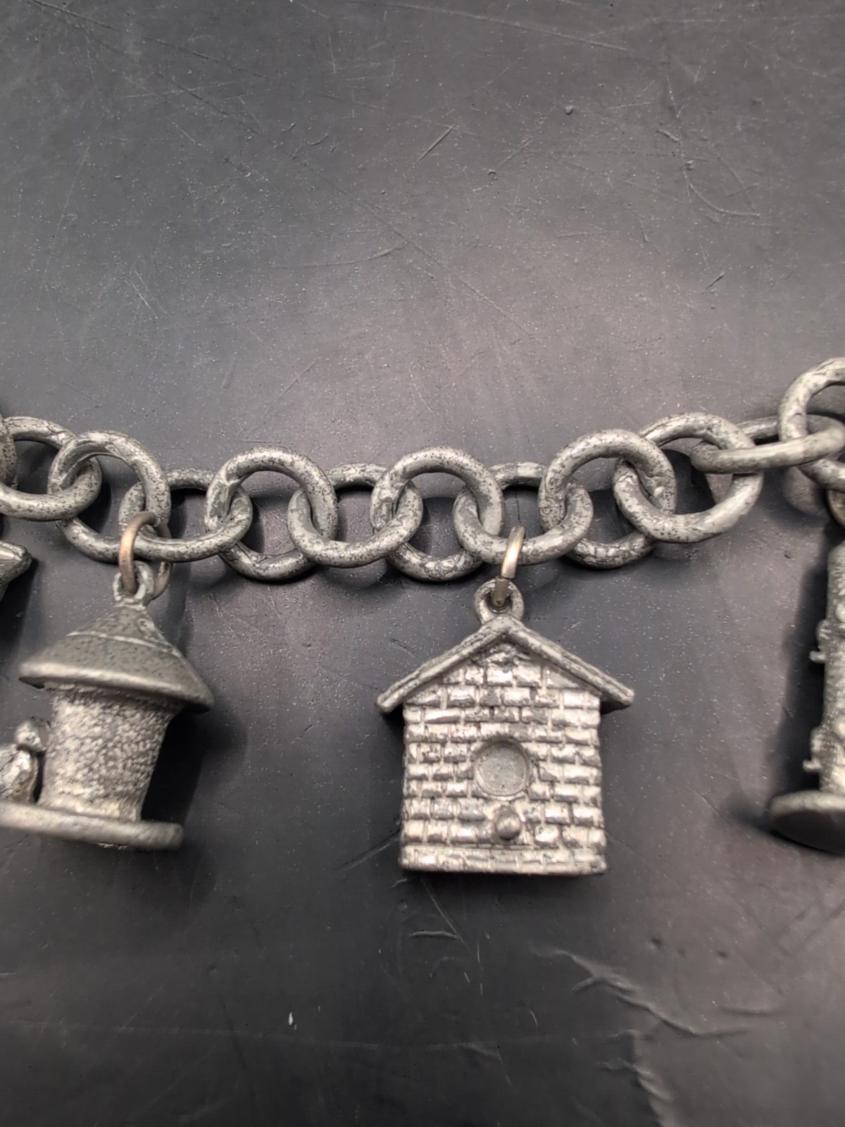 Vintage Jim Clift Pewter Signed Birdhouse/Bird Feeder Charm Bracelet Unique