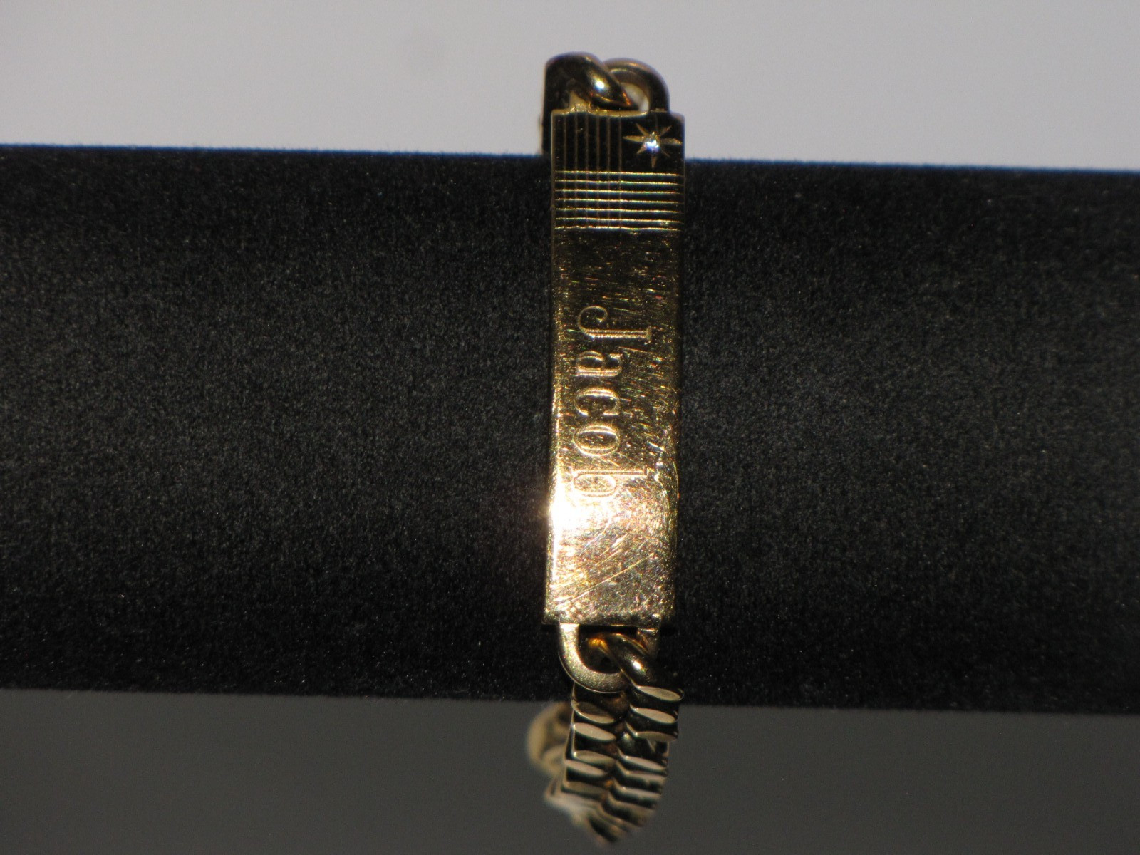 Vintage Speidel USA Personalized ID Bracelet Gold Tone Diamond Accent Mens