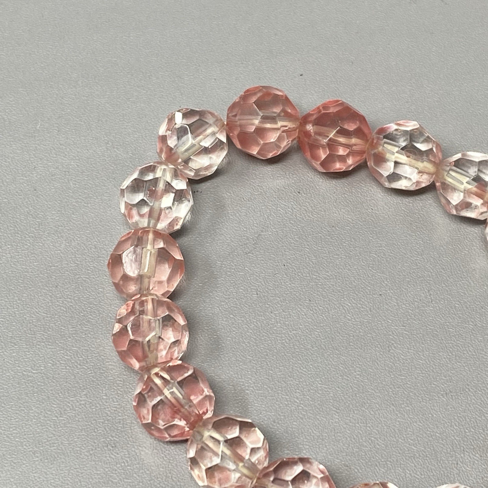 Pink Glass Beaded Bracelet Fire Polished Faceted Stretch Elastic Iridescent 6″