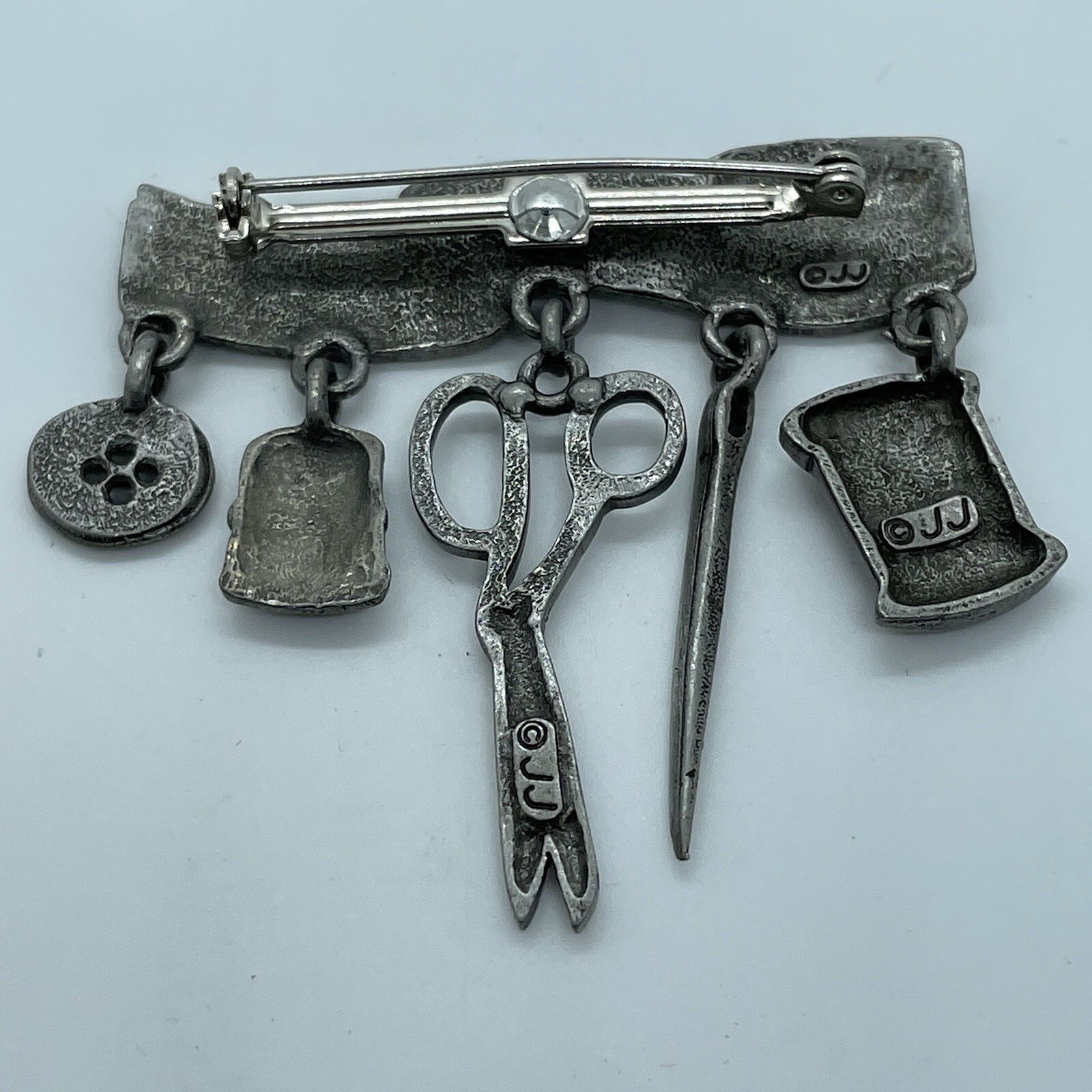 Vintage Sewing Theme Brooch Pin Tape Measure Scissors Thread Button Thimble