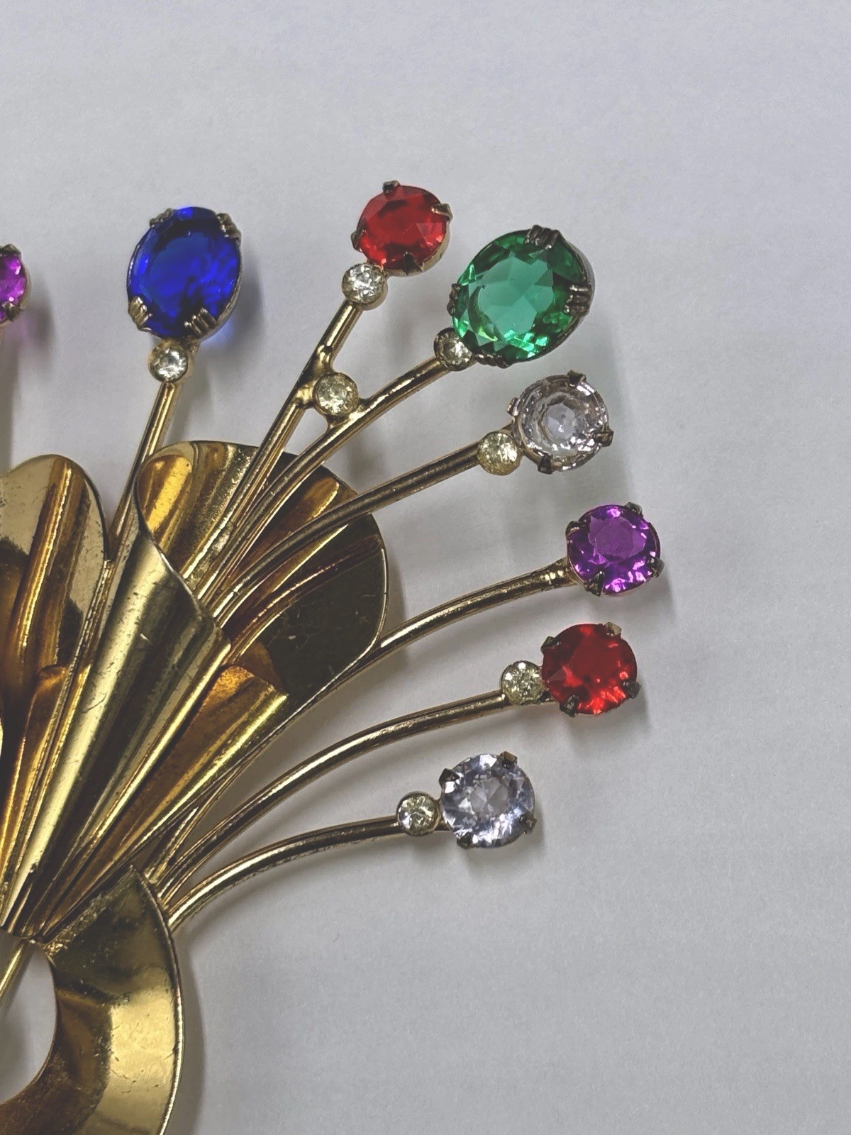Coro Craft Adolph Katz Sterling Silver Vermeil Rhinestone Flower Spray Brooch