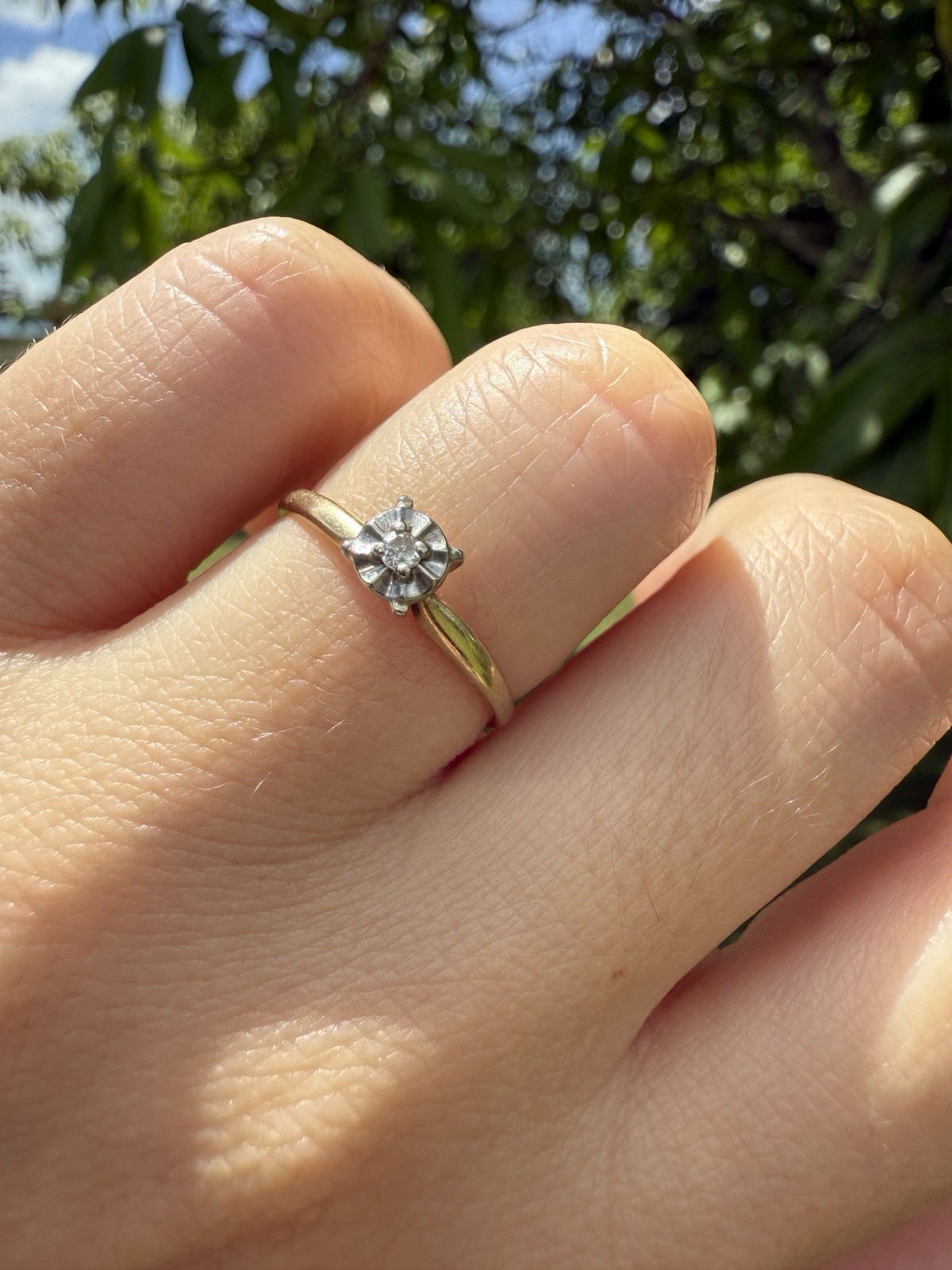 Vintage 1950s Mid Century 10K Gold Illusion Diamond Ring Size 5.5 Minimalist