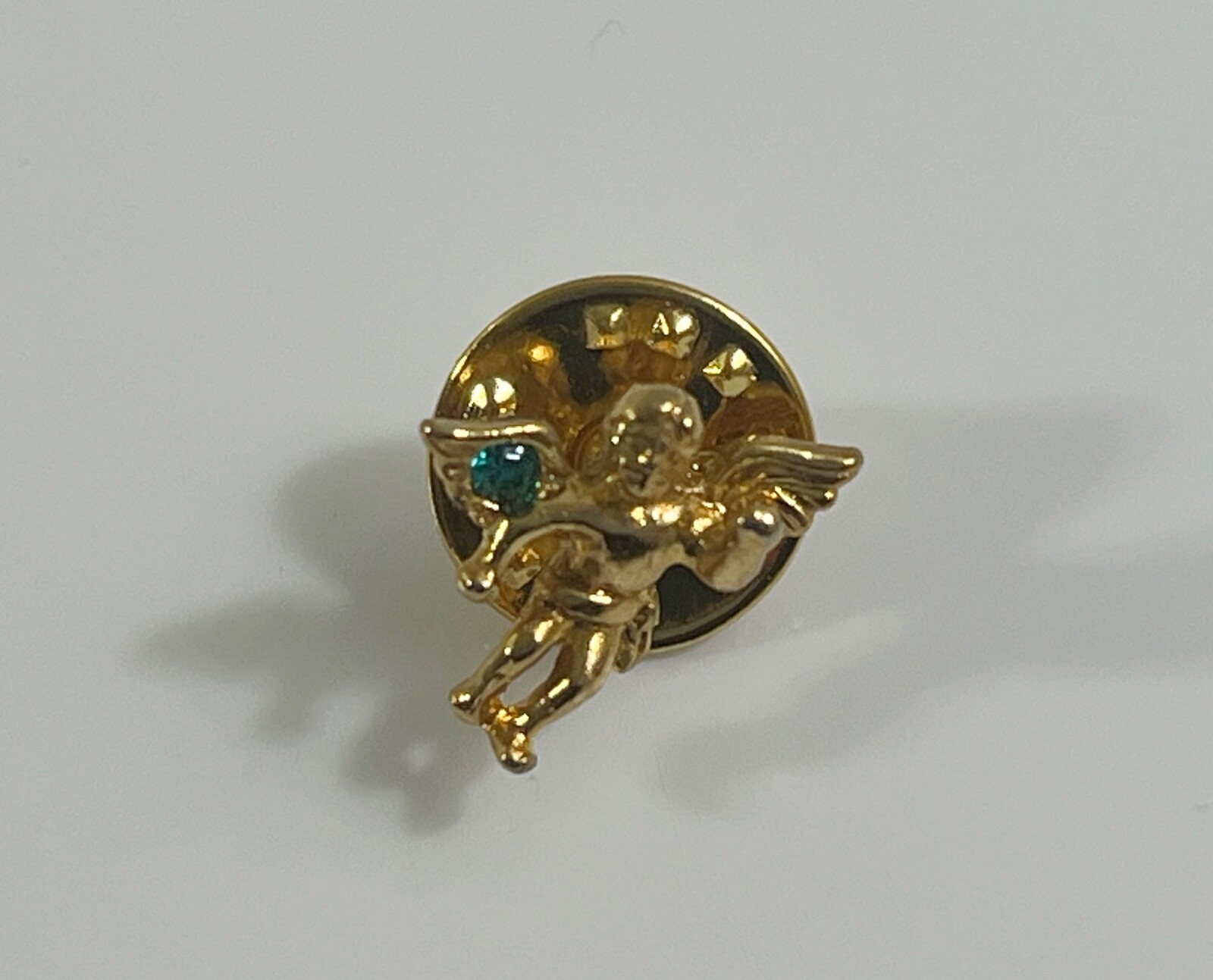 Angel Green GemStone Guardian Angel Lapel Pin Gold Toned