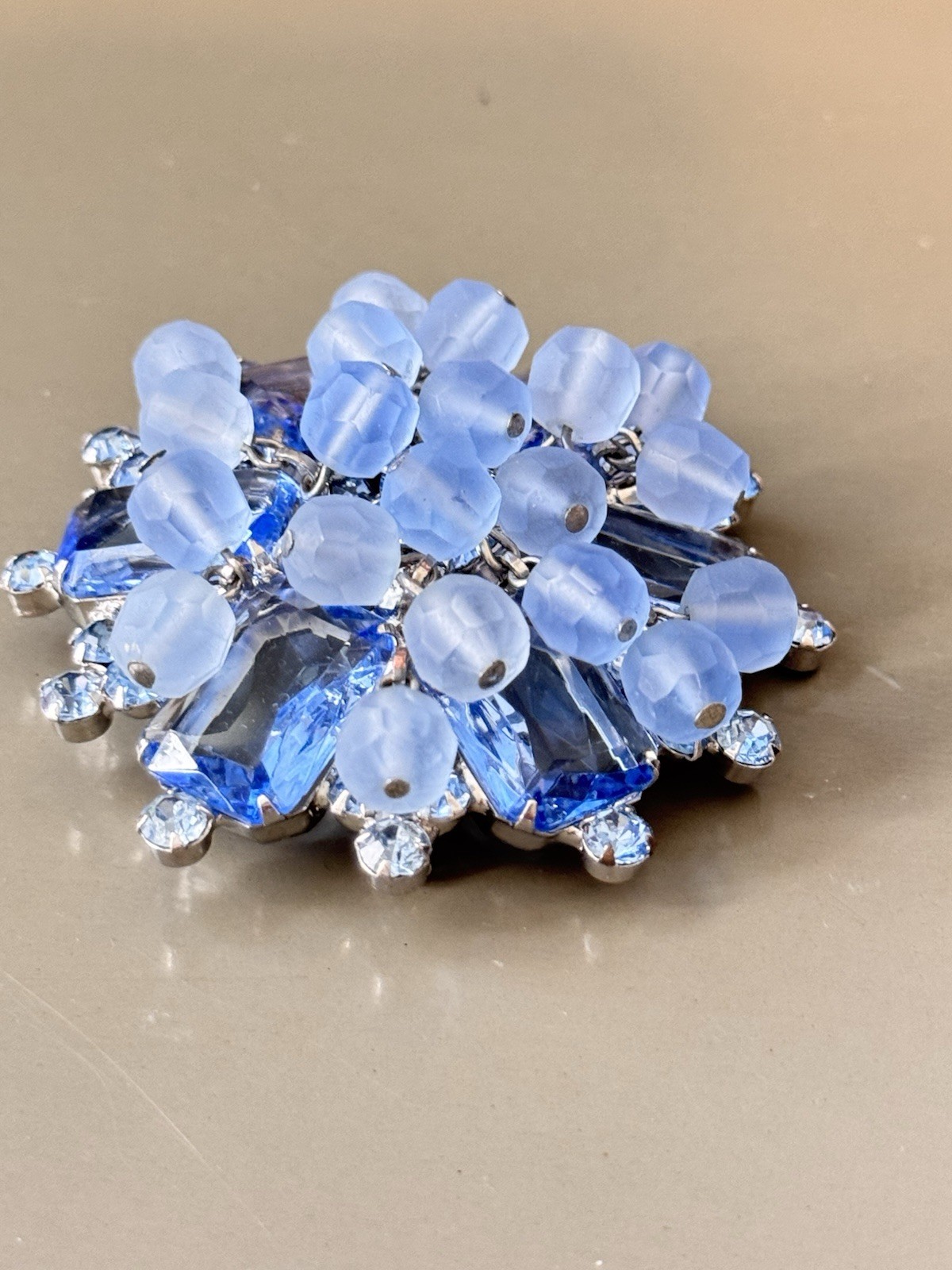 Vintage Verified JULIANA Bracelets, Brooch & Earring Set, Blue Octagon & Beads