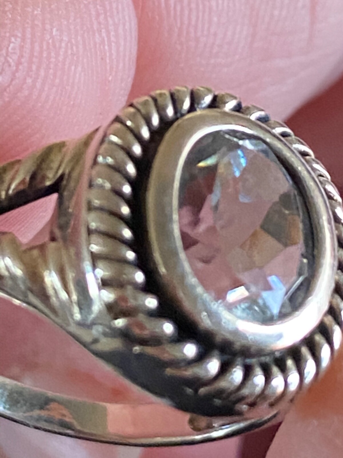 Stately Lt Green Peridot or Quartz Right Hand Ring, Sterling Silver